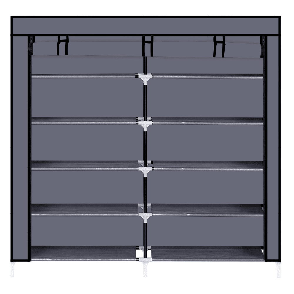 7-Tier Shoe Rack with Dust Cover - Holds 36 Pairs, 44" Wide Portable Shoe Organizer Cabinet for Closet, Gray Fabric Storage for Sneakers/Boots/Purses