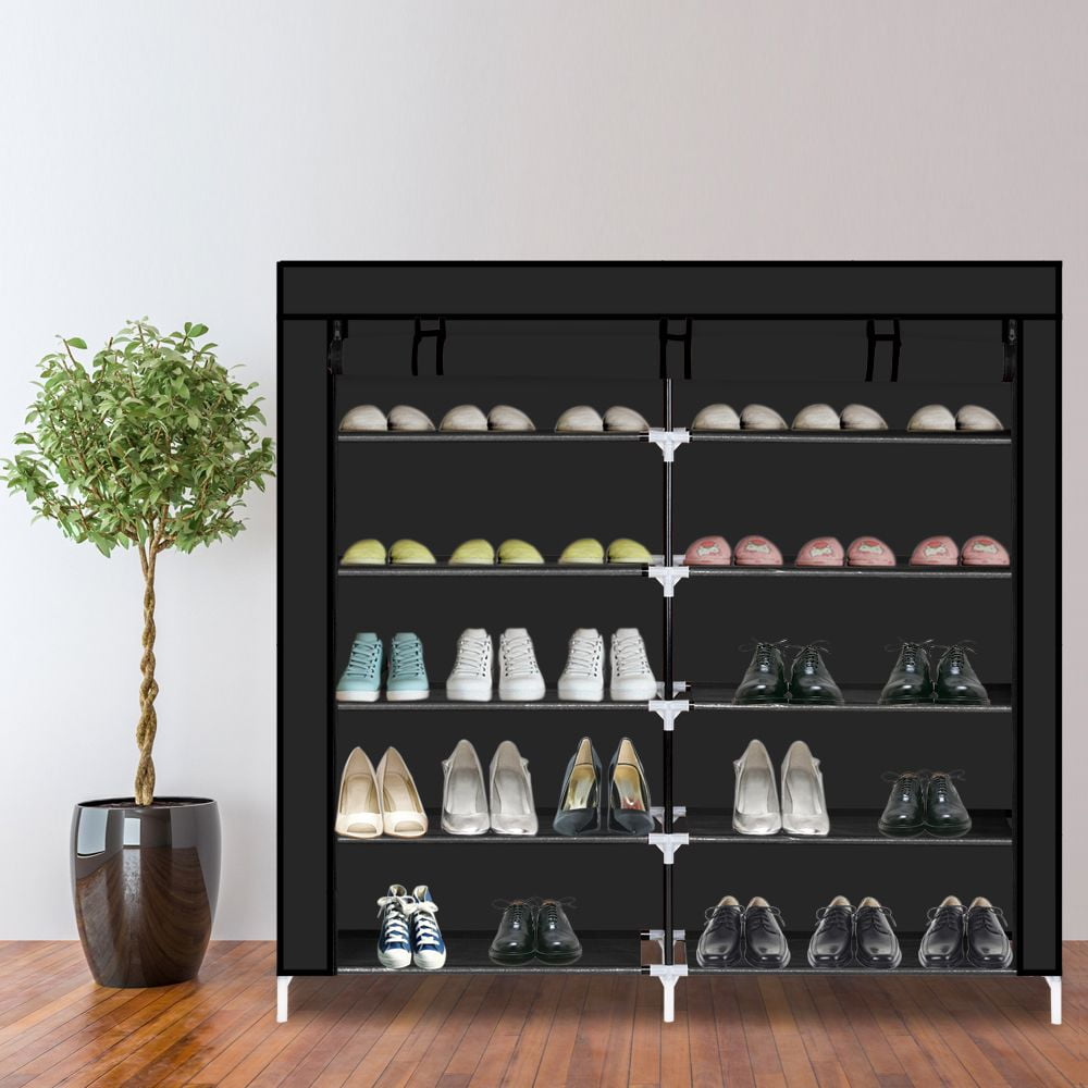 7-Tier Shoe Rack with Dust Cover - Holds 36 Pairs, 44" Wide Portable Shoe Organizer Cabinet for Closet, Gray Fabric Storage for Sneakers/Boots/Purses