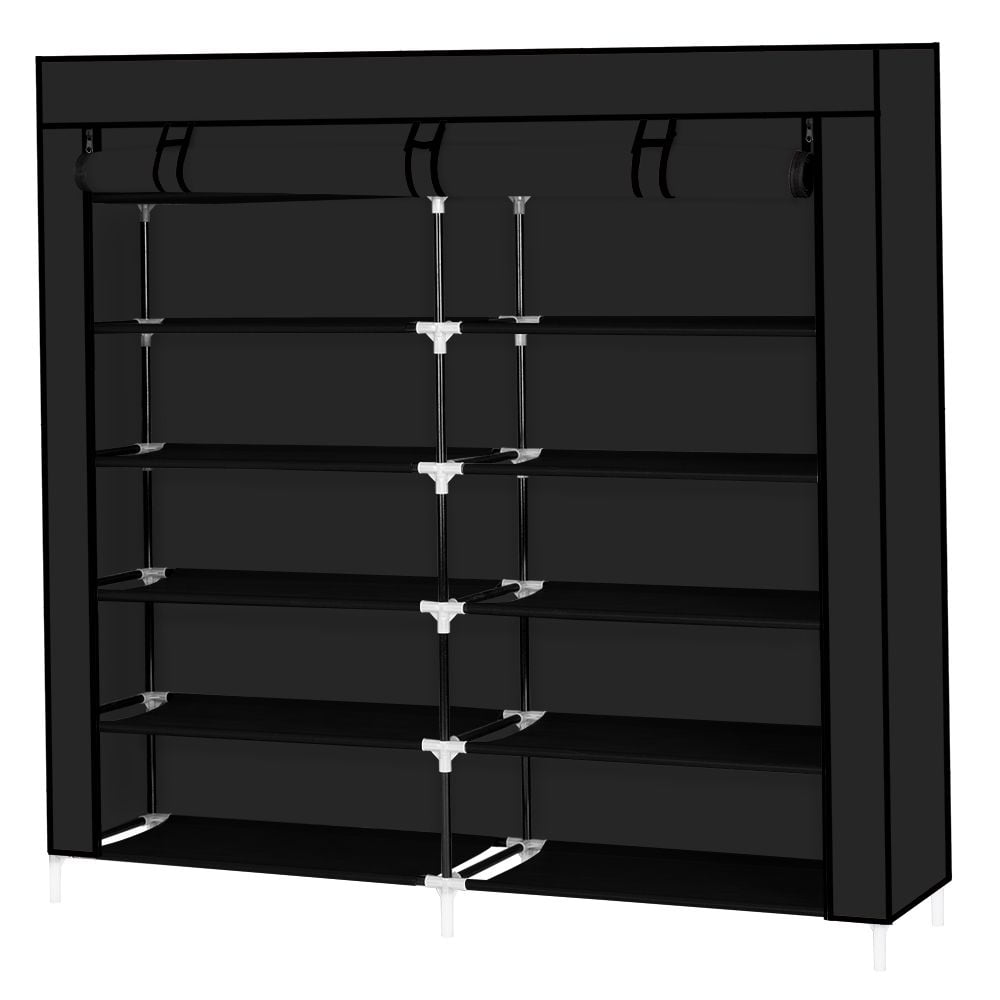 7-Tier Shoe Rack with Dust Cover - Holds 36 Pairs, 44" Wide Portable Shoe Organizer Cabinet for Closet, Gray Fabric Storage for Sneakers/Boots/Purses
