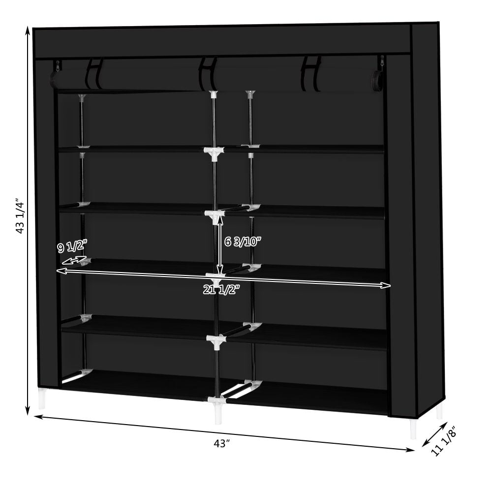 7-Tier Shoe Rack with Dust Cover - Holds 36 Pairs, 44" Wide Portable Shoe Organizer Cabinet for Closet, Gray Fabric Storage for Sneakers/Boots/Purses