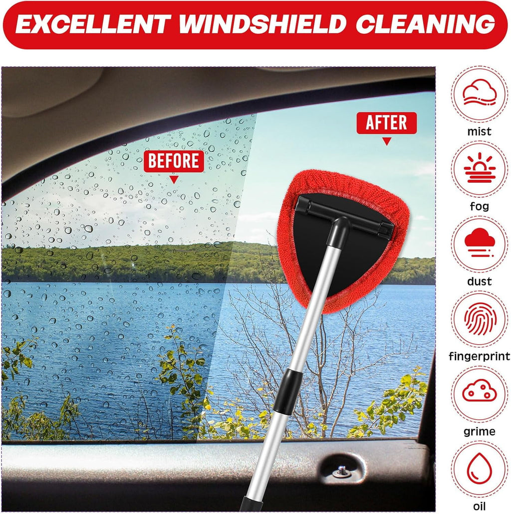 6 Pcs Car Windshield Cleaner Tool Kit with Extendable Handle, Microfiber Towel Pads, Brush, Empty Spray Bottle for Auto Glass Wiper Suvs Rvs &amp; Home Windows(multicolored）