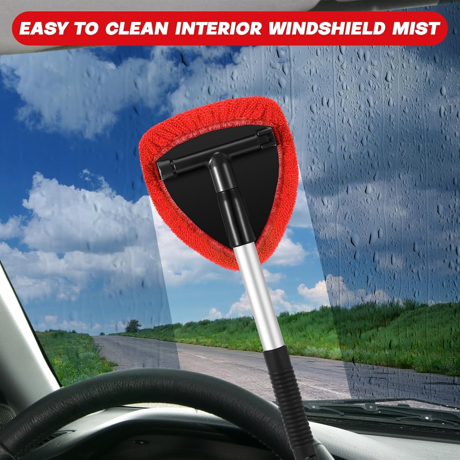 6 Pcs Car Windshield Cleaner Tool Kit with Extendable Handle, Microfiber Towel Pads, Brush, Empty Spray Bottle for Auto Glass Wiper Suvs Rvs &amp; Home Windows(multicolored）