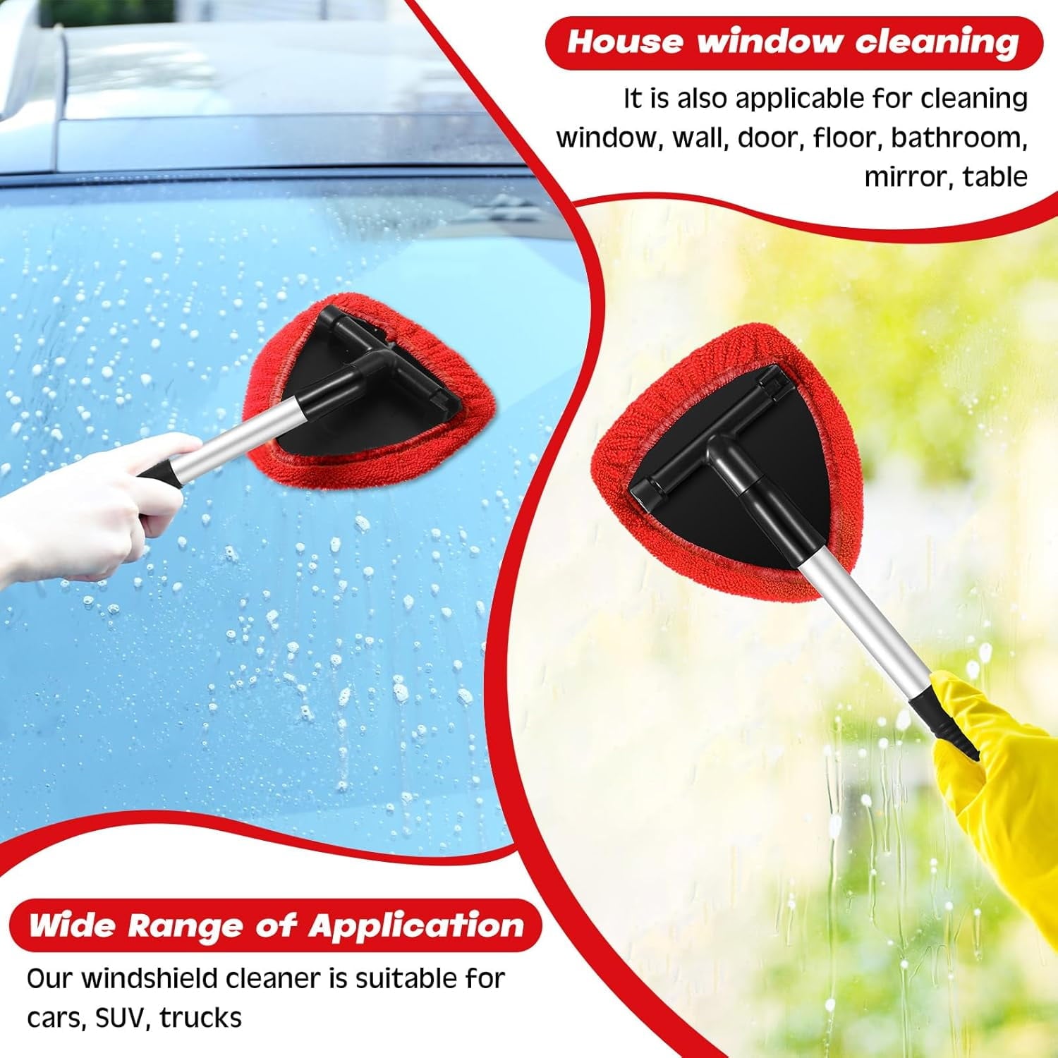 6 Pcs Car Windshield Cleaner Tool Kit with Extendable Handle, Microfiber Towel Pads, Brush, Empty Spray Bottle for Auto Glass Wiper Suvs Rvs &amp; Home Windows(multicolored）