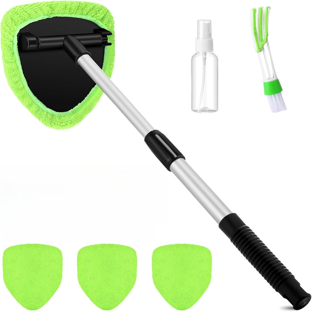 6 Pcs Car Windshield Cleaner Tool Kit with Extendable Handle, Microfiber Towel Pads, Brush, Empty Spray Bottle for Auto Glass Wiper Suvs Rvs &amp; Home Windows(multicolored）