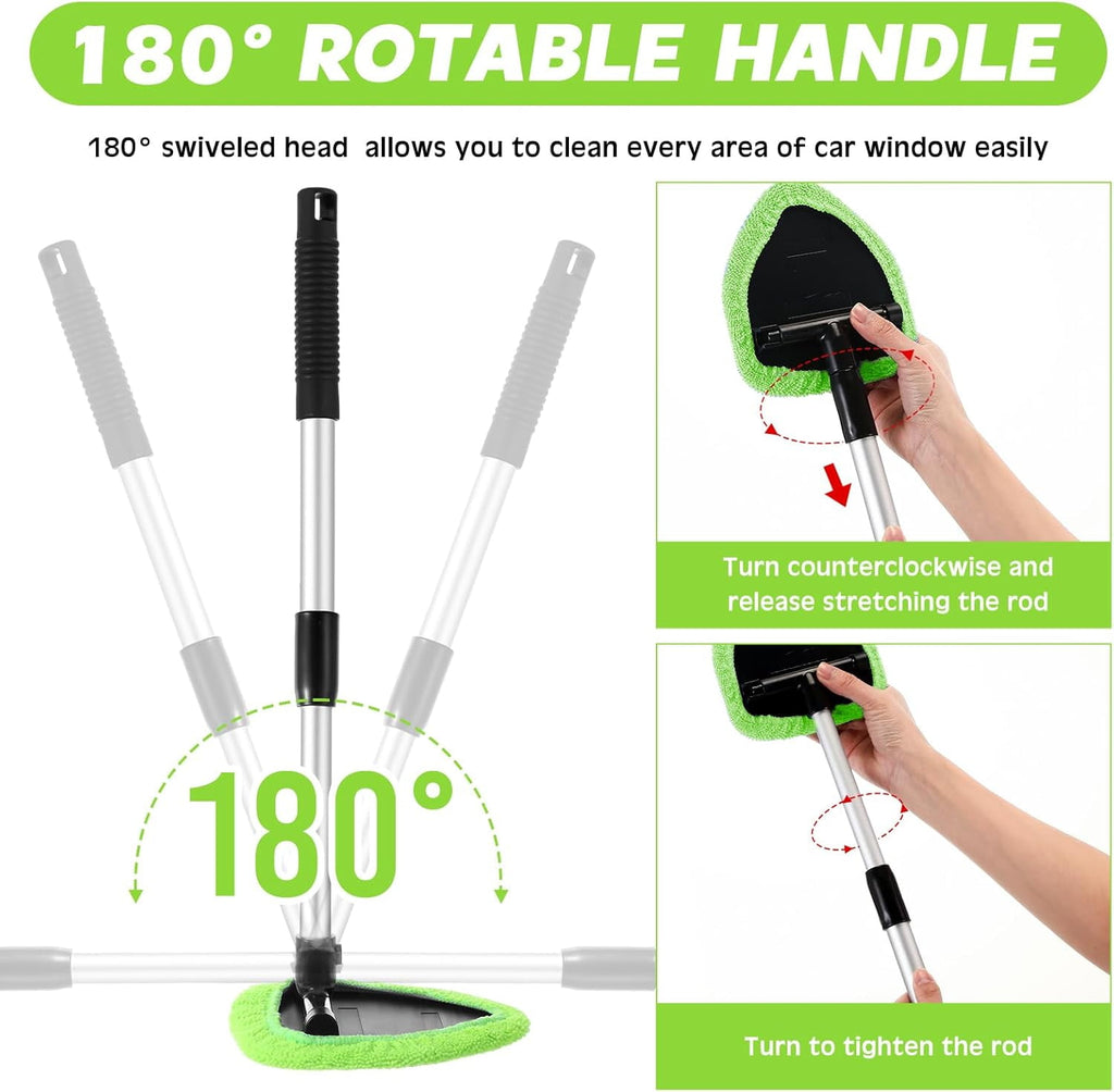 6 Pcs Car Windshield Cleaner Tool Kit with Extendable Handle, Microfiber Towel Pads, Brush, Empty Spray Bottle for Auto Glass Wiper Suvs Rvs &amp; Home Windows(multicolored）