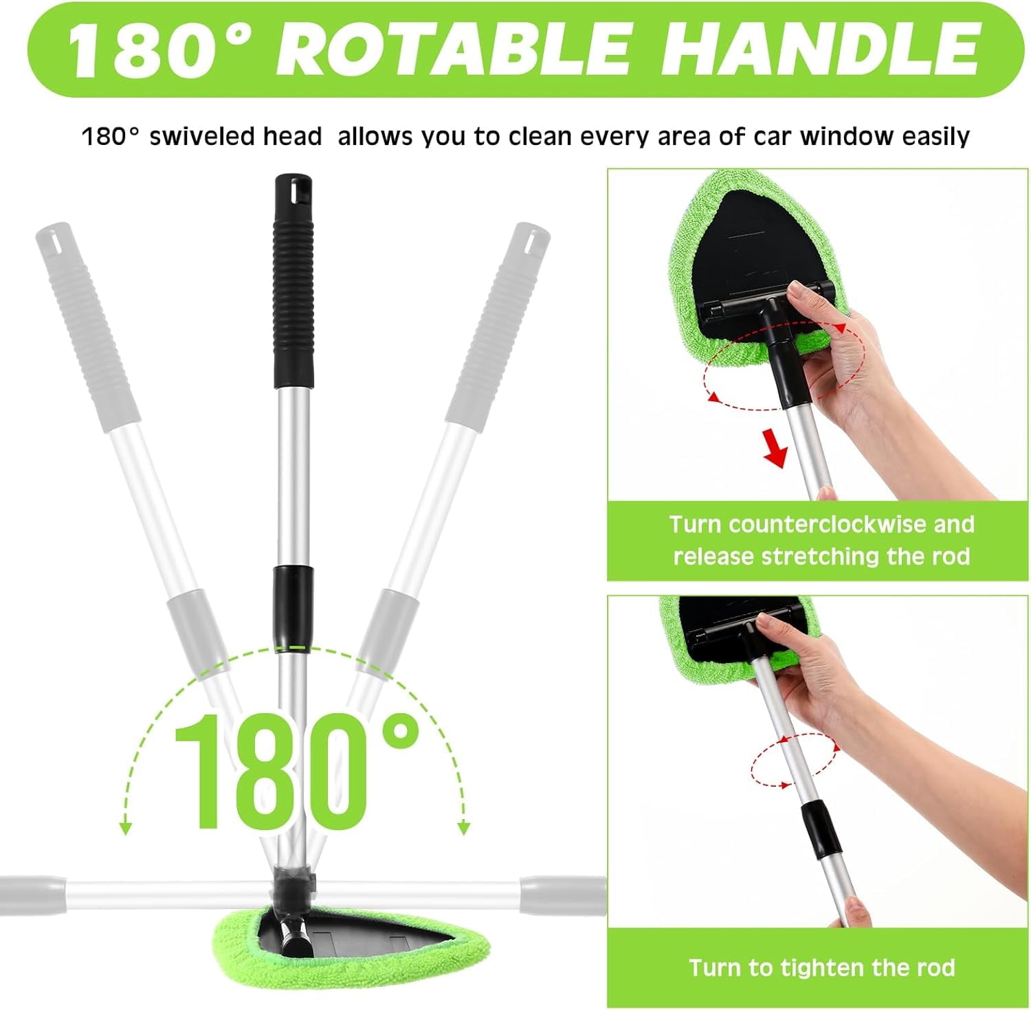 6 Pcs Car Windshield Cleaner Tool Kit with Extendable Handle, Microfiber Towel Pads, Brush, Empty Spray Bottle for Auto Glass Wiper Suvs Rvs &amp; Home Windows(multicolored）