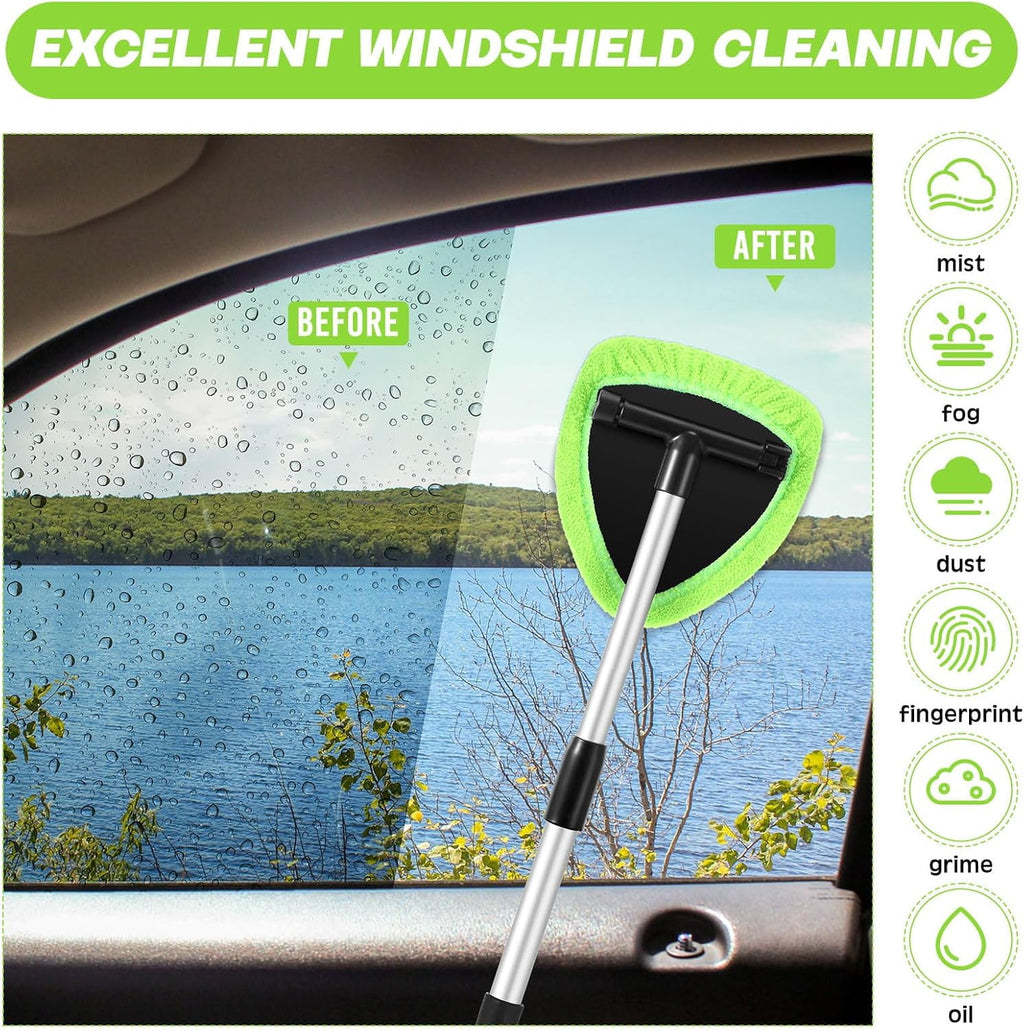 6 Pcs Car Windshield Cleaner Tool Kit with Extendable Handle, Microfiber Towel Pads, Brush, Empty Spray Bottle for Auto Glass Wiper Suvs Rvs &amp; Home Windows(multicolored）