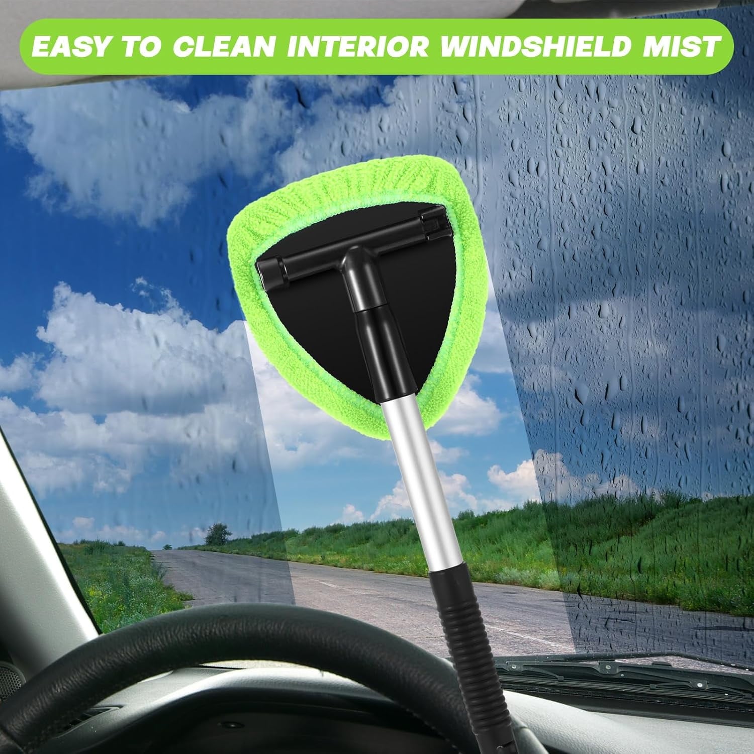 6 Pcs Car Windshield Cleaner Tool Kit with Extendable Handle, Microfiber Towel Pads, Brush, Empty Spray Bottle for Auto Glass Wiper Suvs Rvs &amp; Home Windows(multicolored）
