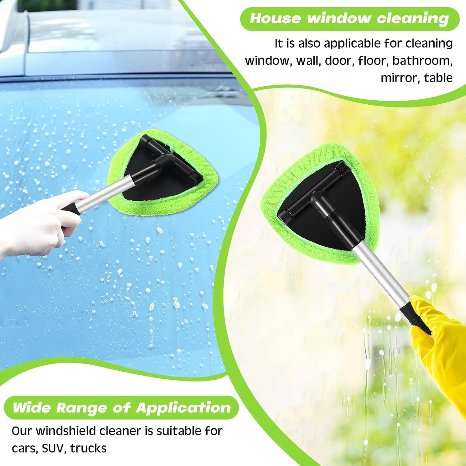 6 Pcs Car Windshield Cleaner Tool Kit with Extendable Handle, Microfiber Towel Pads, Brush, Empty Spray Bottle for Auto Glass Wiper Suvs Rvs &amp; Home Windows(multicolored）
