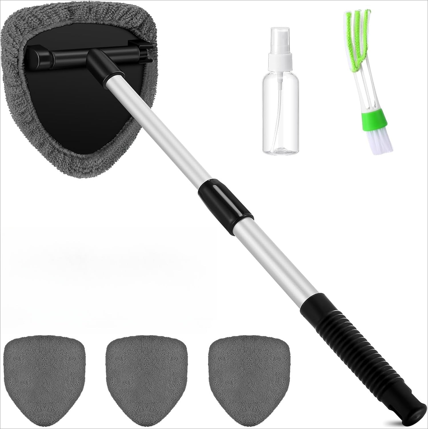 6 Pcs Car Windshield Cleaner Tool Kit with Extendable Handle, Microfiber Towel Pads, Brush, Empty Spray Bottle for Auto Glass Wiper Suvs Rvs &amp; Home Windows(multicolored）