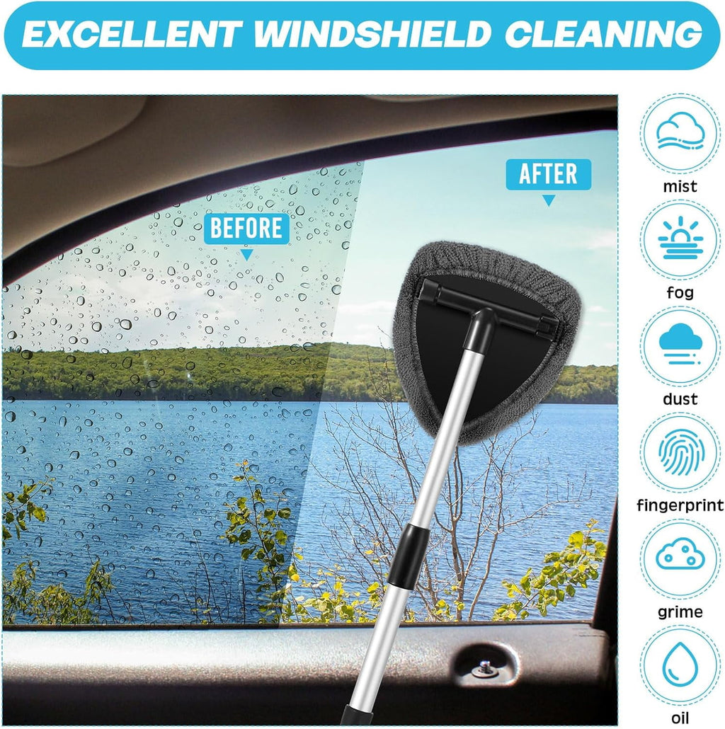 6 Pcs Car Windshield Cleaner Tool Kit with Extendable Handle, Microfiber Towel Pads, Brush, Empty Spray Bottle for Auto Glass Wiper Suvs Rvs &amp; Home Windows(multicolored）