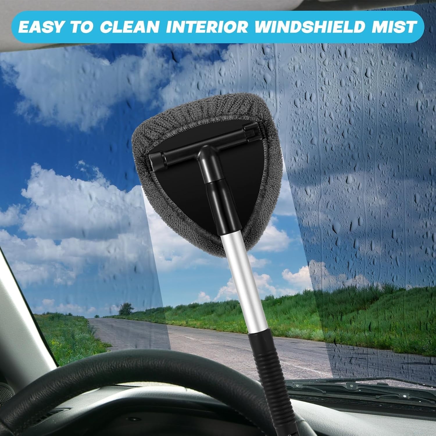 6 Pcs Car Windshield Cleaner Tool Kit with Extendable Handle, Microfiber Towel Pads, Brush, Empty Spray Bottle for Auto Glass Wiper Suvs Rvs &amp; Home Windows(multicolored）