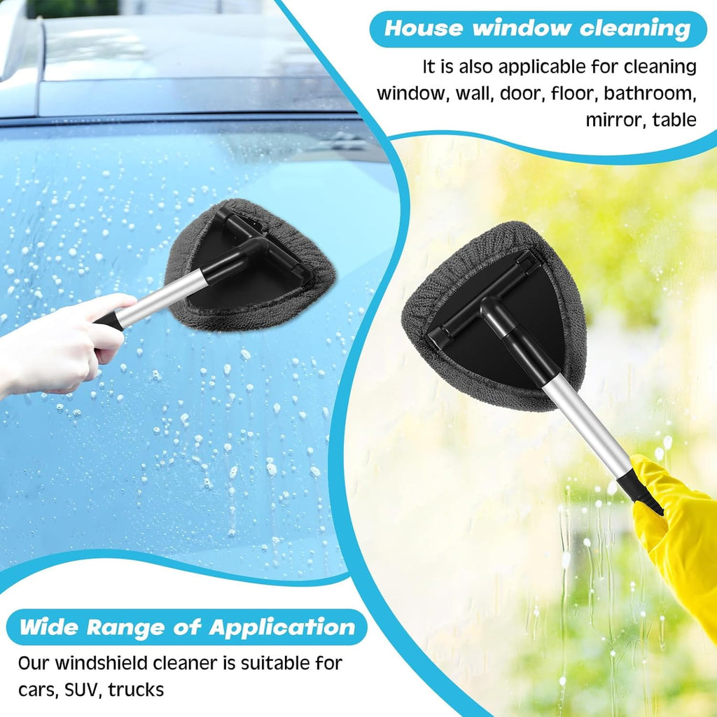 6 Pcs Car Windshield Cleaner Tool Kit with Extendable Handle, Microfiber Towel Pads, Brush, Empty Spray Bottle for Auto Glass Wiper Suvs Rvs &amp; Home Windows(multicolored）