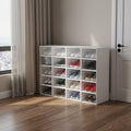 20-Pack Stackable Foldable Shoe Storage Boxes with Clear Front, Ventilated Plastic Shoe Organizer for Closet, Space-Saving Design – White