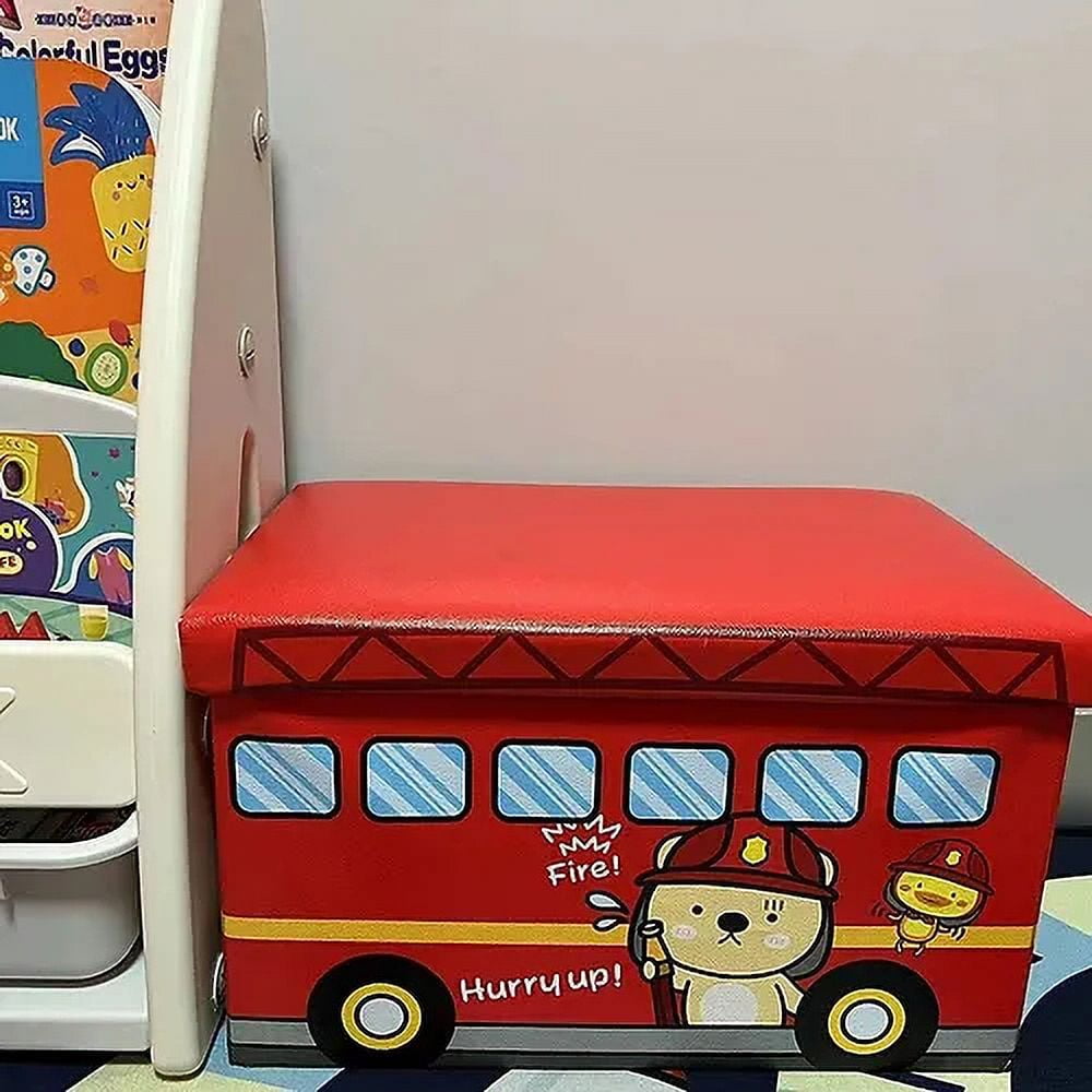 Toy Storage Chest Kids Toy Box, Children Storage Chest &amp; Bench with Flip Top Lid, Toy Chest Storage Organizer Large Trunk for Kids Room Playroom Nursery (Fire Engine )