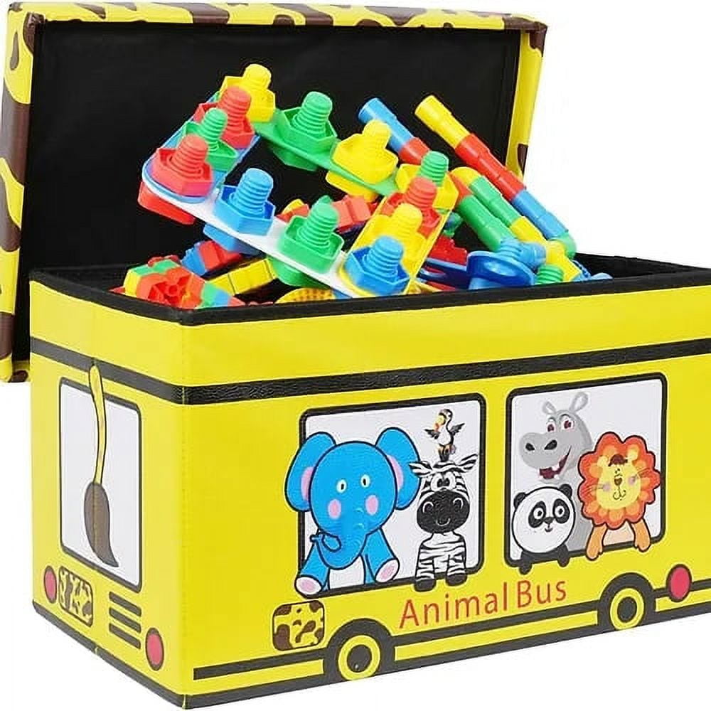 Toy Storage Chest Kids Toy Box, Children Storage Chest &amp; Bench with Flip Top Lid, Toy Chest Storage Organizer Large Trunk for Kids Room Playroom Nursery (Fire Engine )
