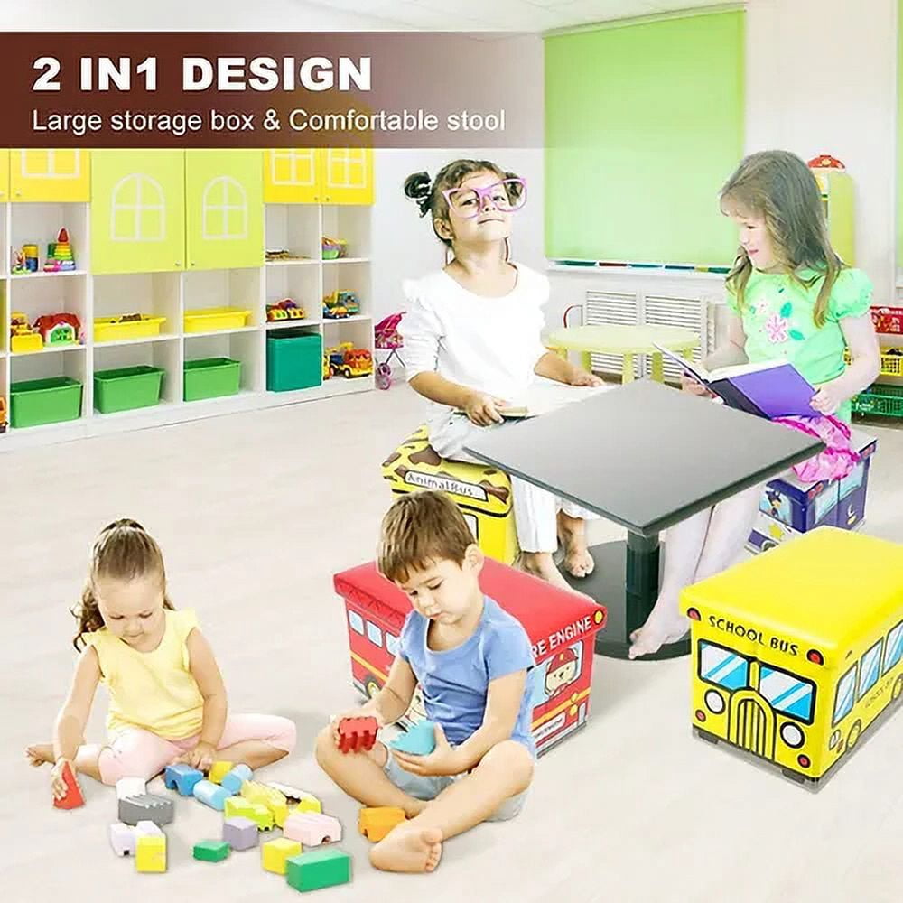 Toy Storage Chest Kids Toy Box, Children Storage Chest &amp; Bench with Flip Top Lid, Toy Chest Storage Organizer Large Trunk for Kids Room Playroom Nursery (Fire Engine )