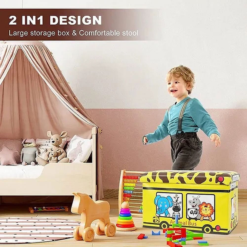 Toy Storage Chest Kids Toy Box, Children Storage Chest &amp; Bench with Flip Top Lid, Toy Chest Storage Organizer Large Trunk for Kids Room Playroom Nursery (Fire Engine )