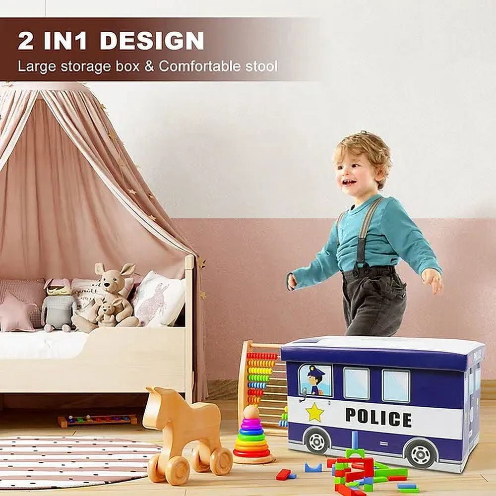 Toy Storage Chest Kids Toy Box, Children Storage Chest &amp; Bench with Flip Top Lid, Toy Chest Storage Organizer Large Trunk for Kids Room Playroom Nursery (Fire Engine )