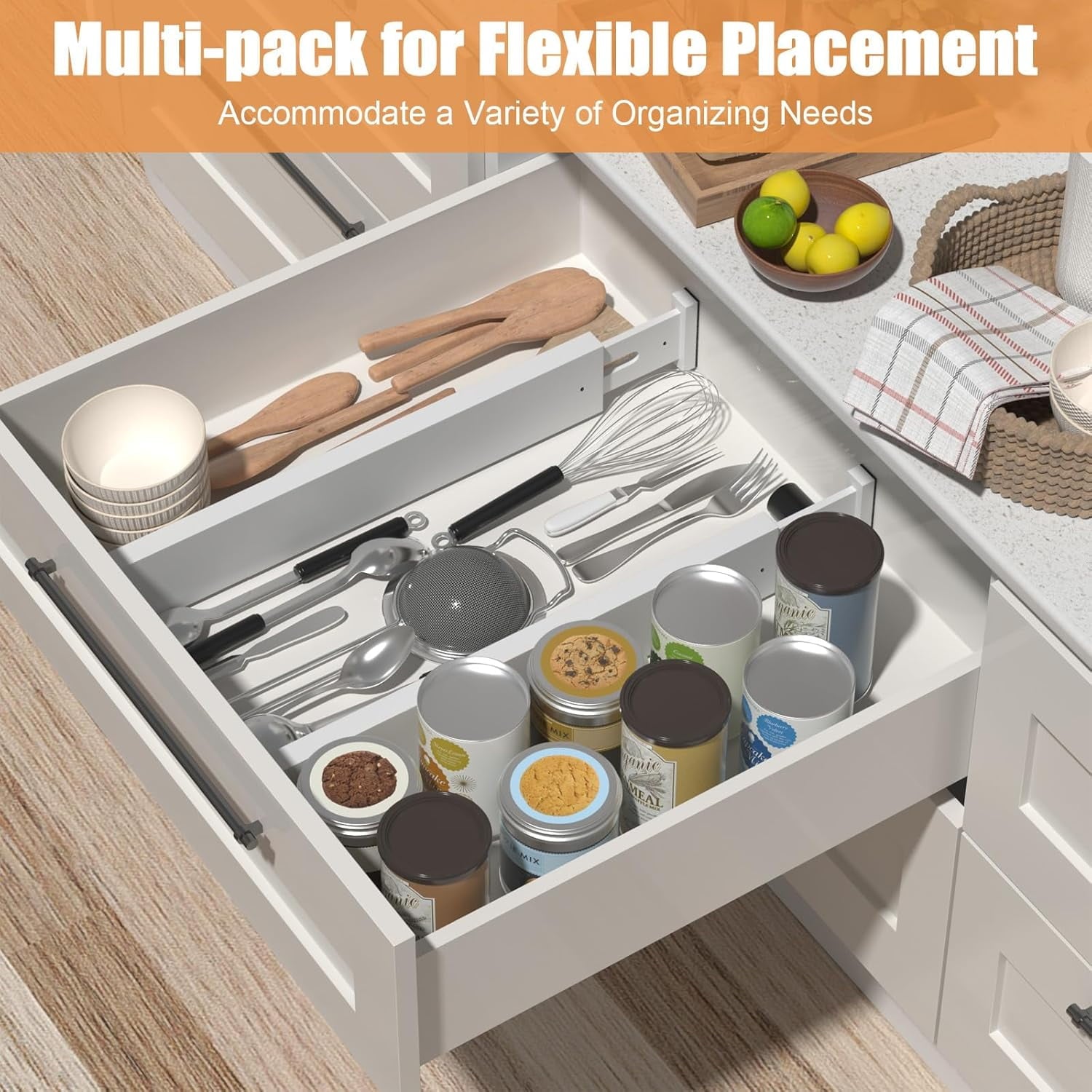 8 Pack Drawer Dividers 2.5" High, 17-22" Adjustable Dresser Drawer Organizers for Clothes, Expandable Dresser Separators in Bedroom/Bathroom/Kitch