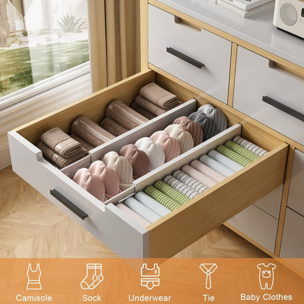 8 Pack Drawer Dividers 2.5" High, 17-22" Adjustable Dresser Drawer Organizers for Clothes, Expandable Dresser Separators in Bedroom/Bathroom/Kitch