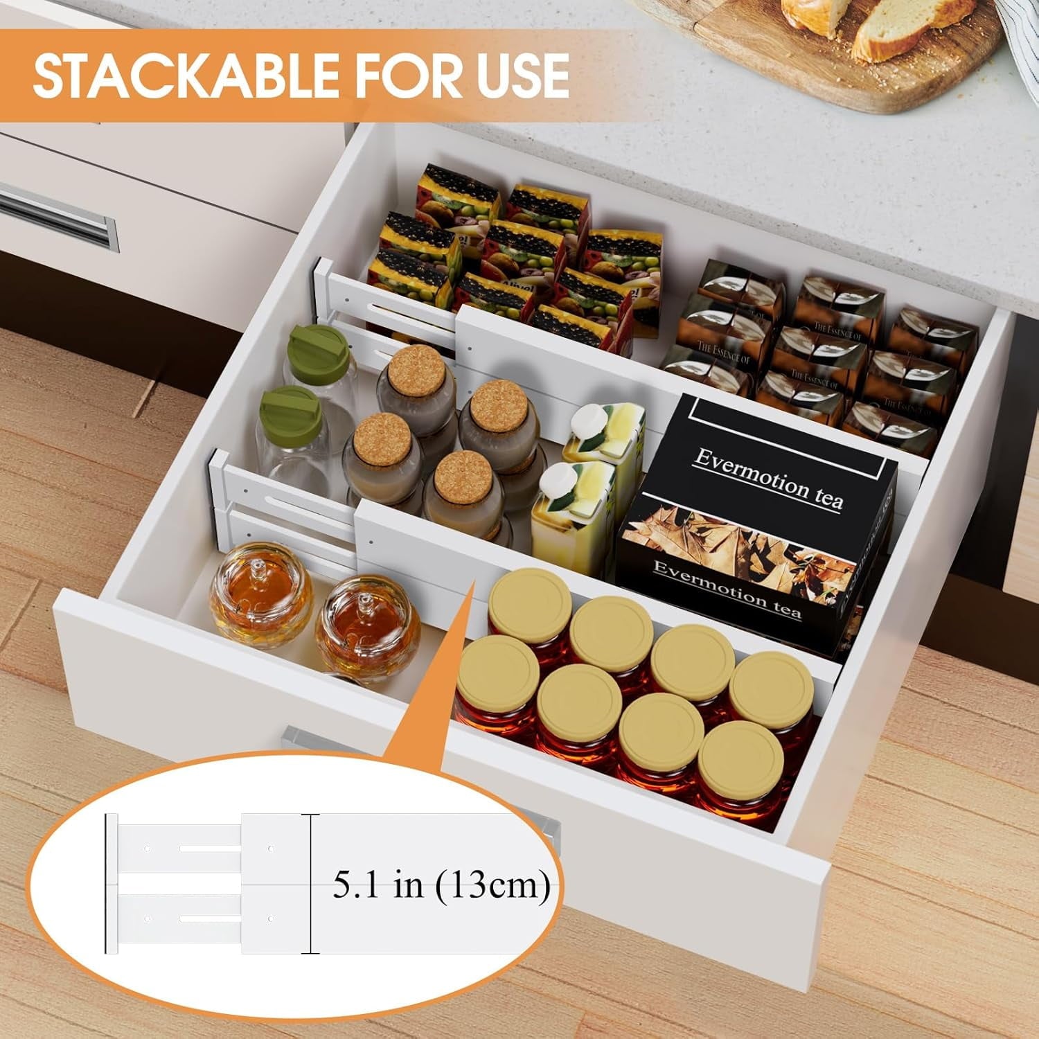 8 Pack Drawer Dividers 2.5" High, 17-22" Adjustable Dresser Drawer Organizers for Clothes, Expandable Dresser Separators in Bedroom/Bathroom/Kitch