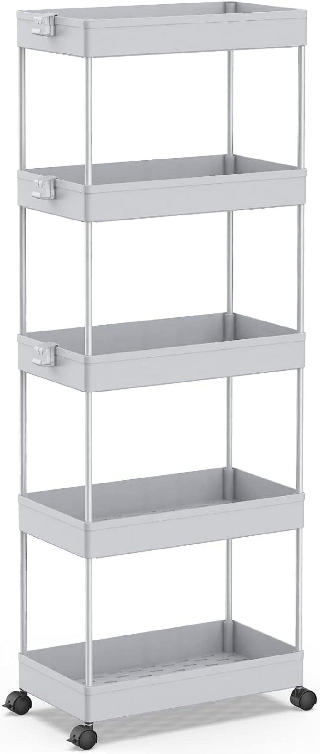 4/5  Tier Slim Rolling Storage Cart Bathroom Organizer Mobile Shelving Unit Utility Cart Tower Rack for Kitchen Laundry Narrow Places, White