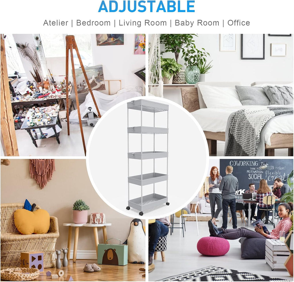 4/5  Tier Slim Rolling Storage Cart Bathroom Organizer Mobile Shelving Unit Utility Cart Tower Rack for Kitchen Laundry Narrow Places, White