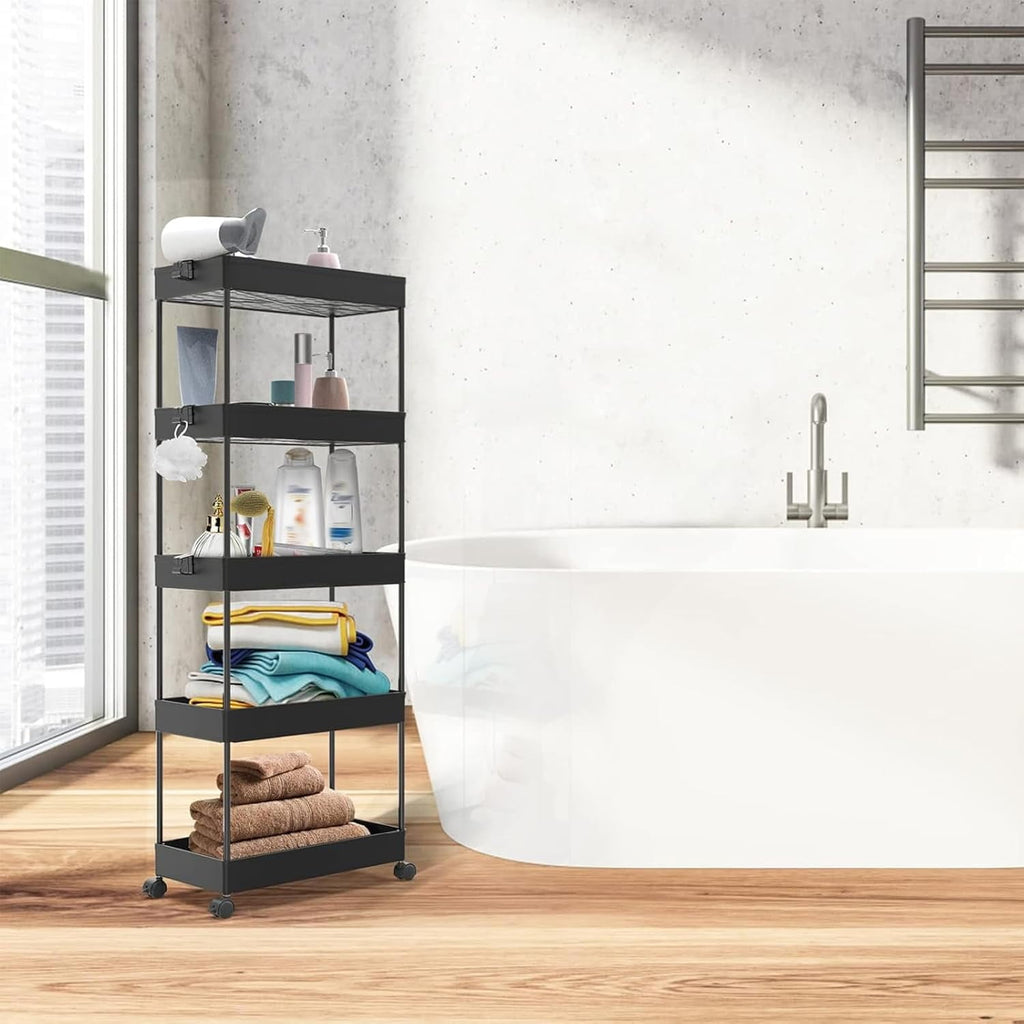 4/5  Tier Slim Rolling Storage Cart Bathroom Organizer Mobile Shelving Unit Utility Cart Tower Rack for Kitchen Laundry Narrow Places, White