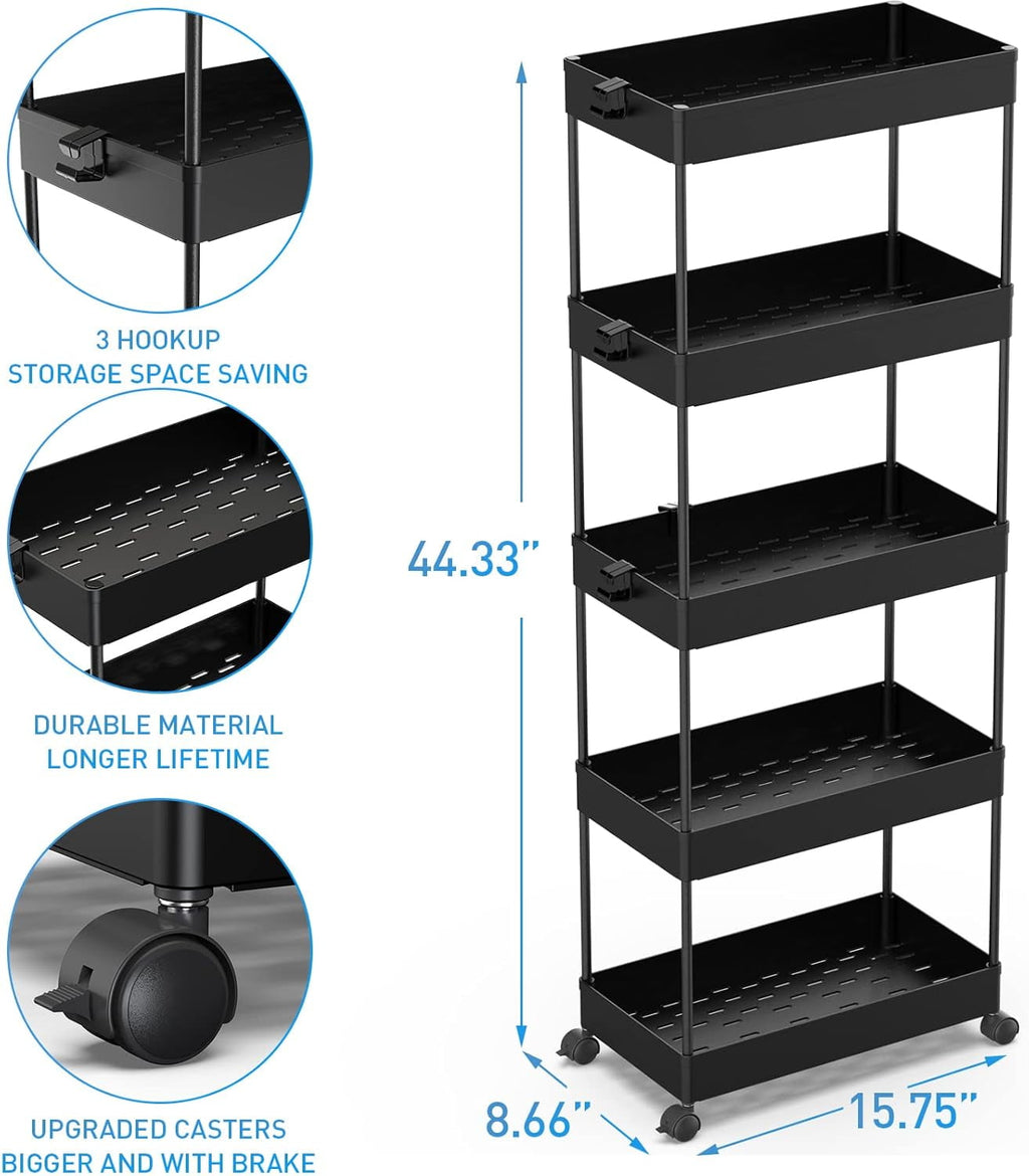 4/5  Tier Slim Rolling Storage Cart Bathroom Organizer Mobile Shelving Unit Utility Cart Tower Rack for Kitchen Laundry Narrow Places, White