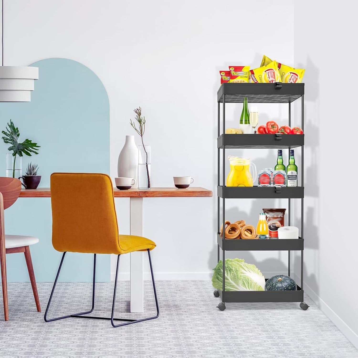 4/5  Tier Slim Rolling Storage Cart Bathroom Organizer Mobile Shelving Unit Utility Cart Tower Rack for Kitchen Laundry Narrow Places, White