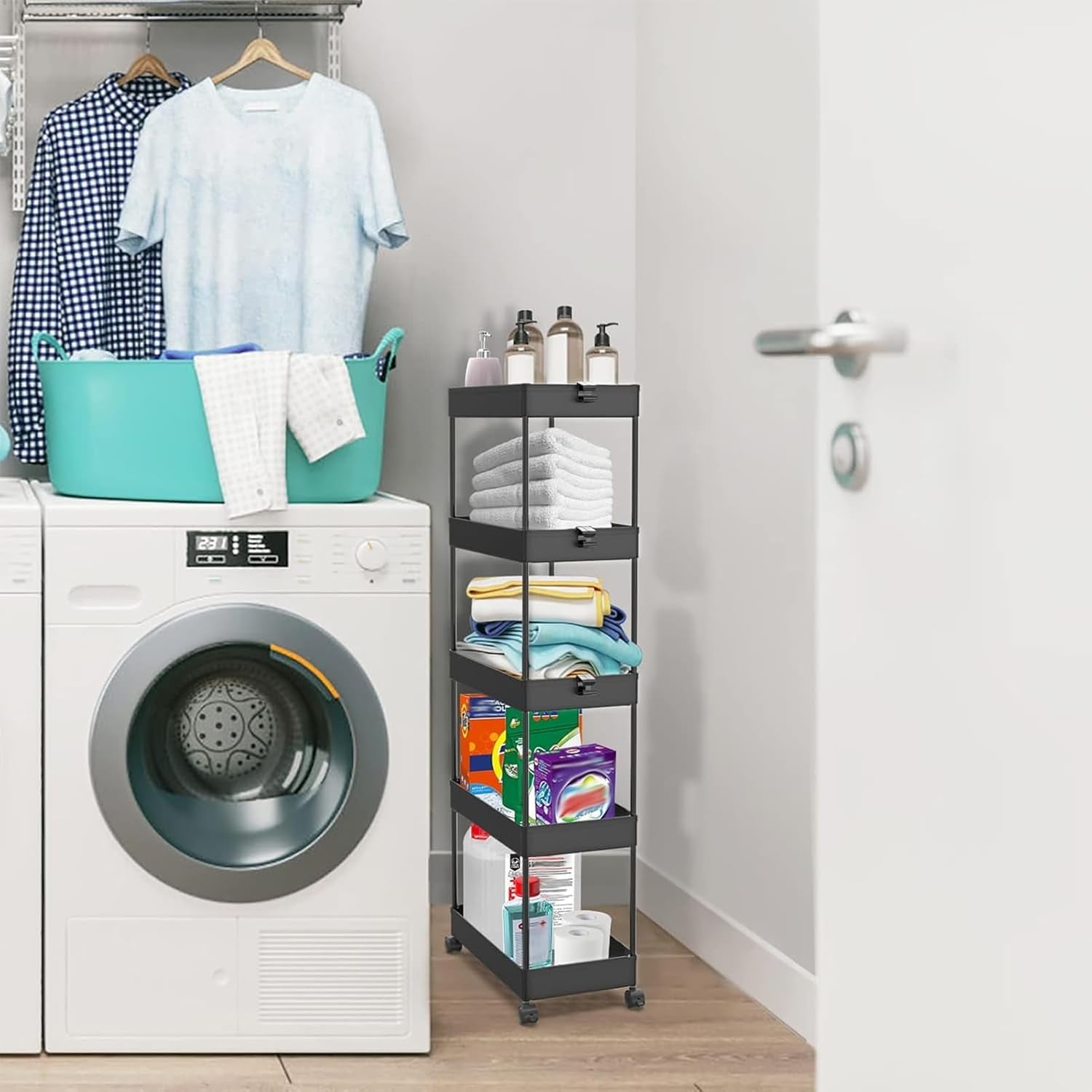 4/5  Tier Slim Rolling Storage Cart Bathroom Organizer Mobile Shelving Unit Utility Cart Tower Rack for Kitchen Laundry Narrow Places, White