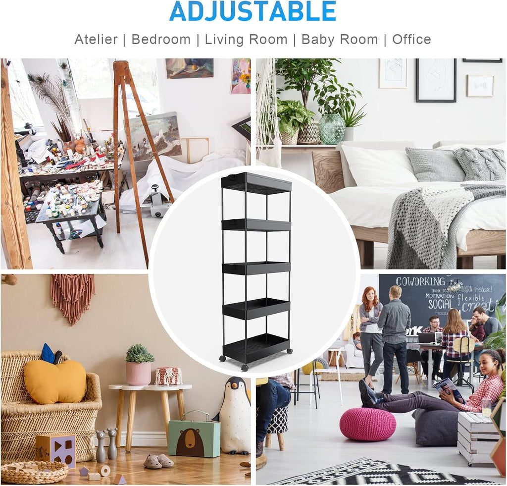 4/5  Tier Slim Rolling Storage Cart Bathroom Organizer Mobile Shelving Unit Utility Cart Tower Rack for Kitchen Laundry Narrow Places, White