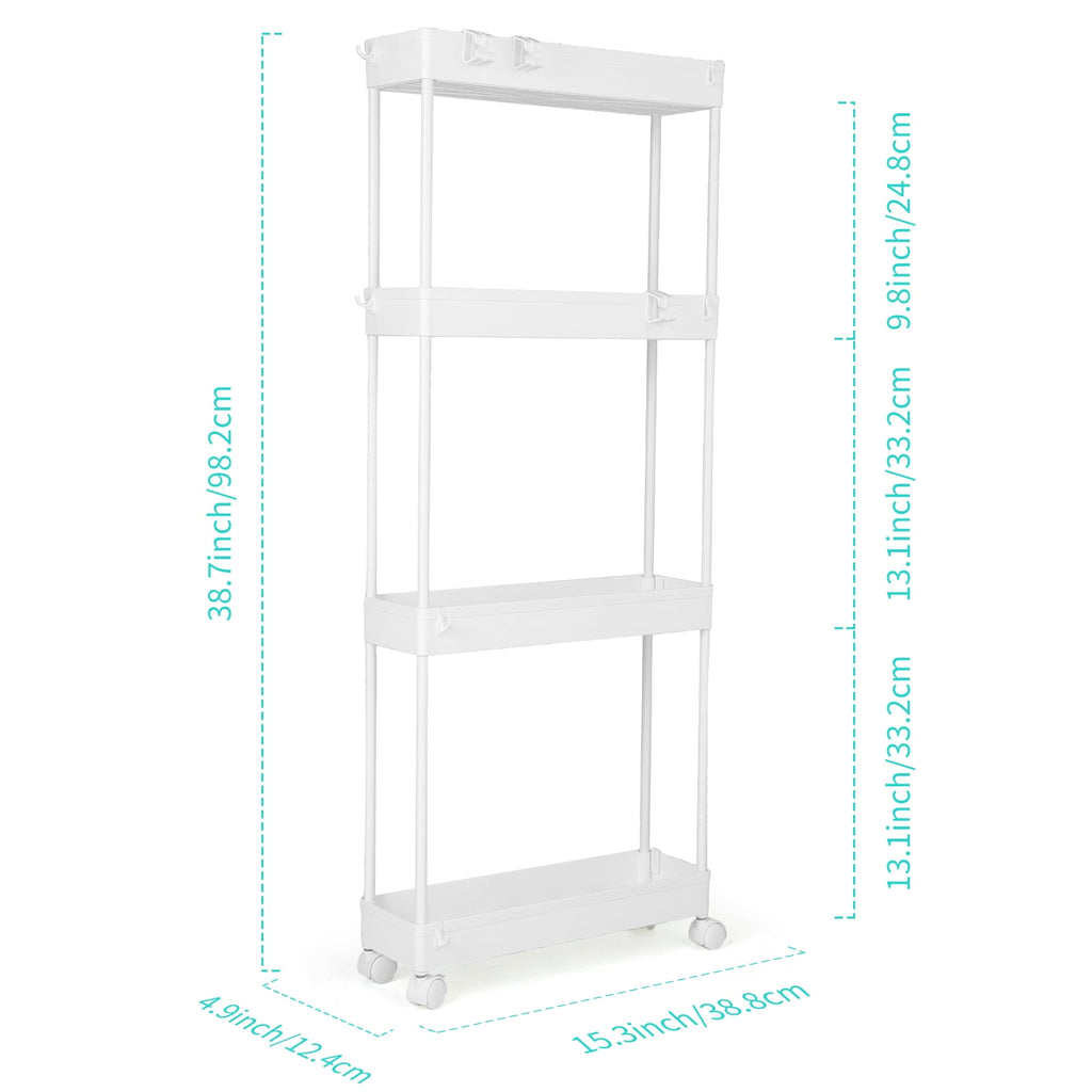 4/5  Tier Slim Rolling Storage Cart Bathroom Organizer Mobile Shelving Unit Utility Cart Tower Rack for Kitchen Laundry Narrow Places, White