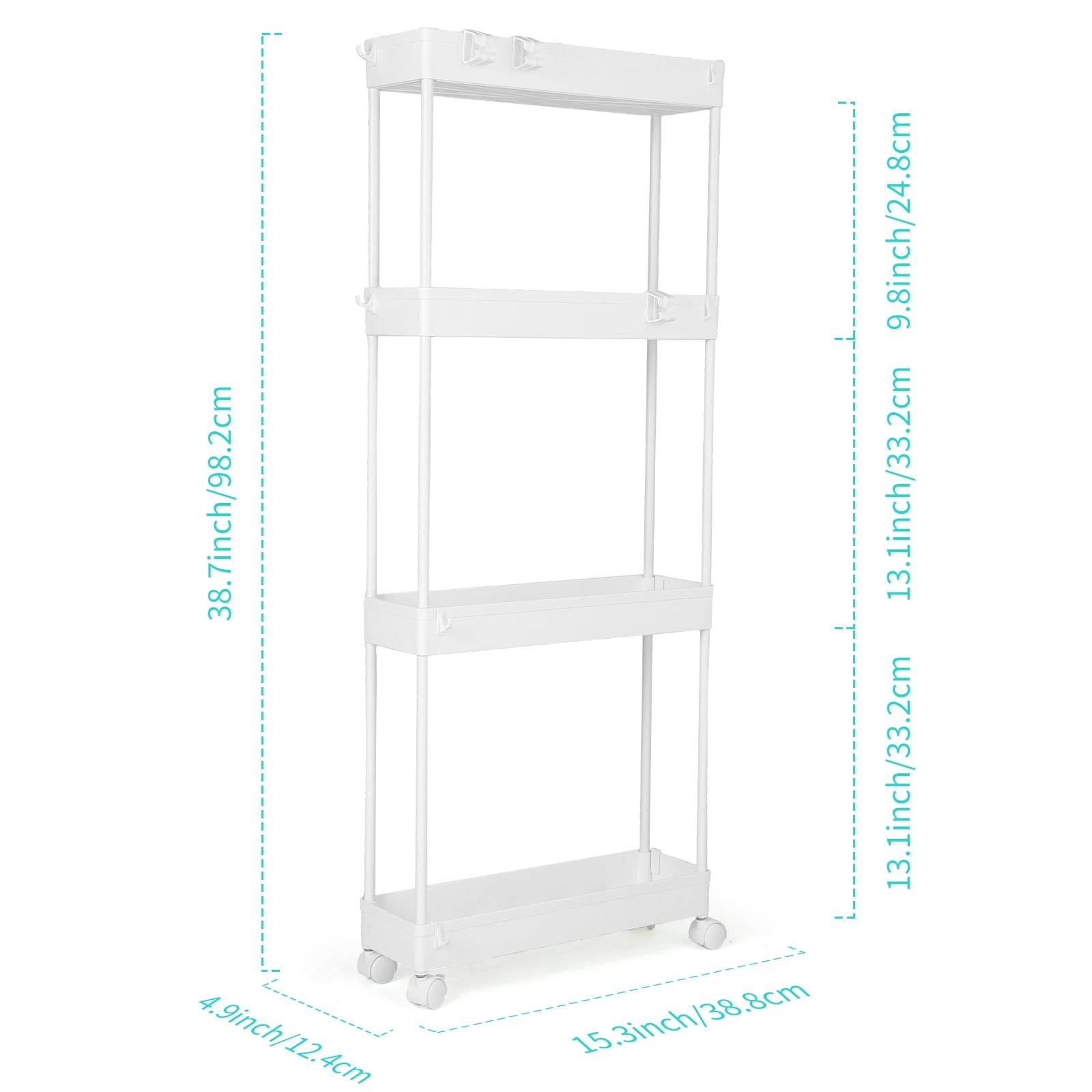 4/5  Tier Slim Rolling Storage Cart Bathroom Organizer Mobile Shelving Unit Utility Cart Tower Rack for Kitchen Laundry Narrow Places, White