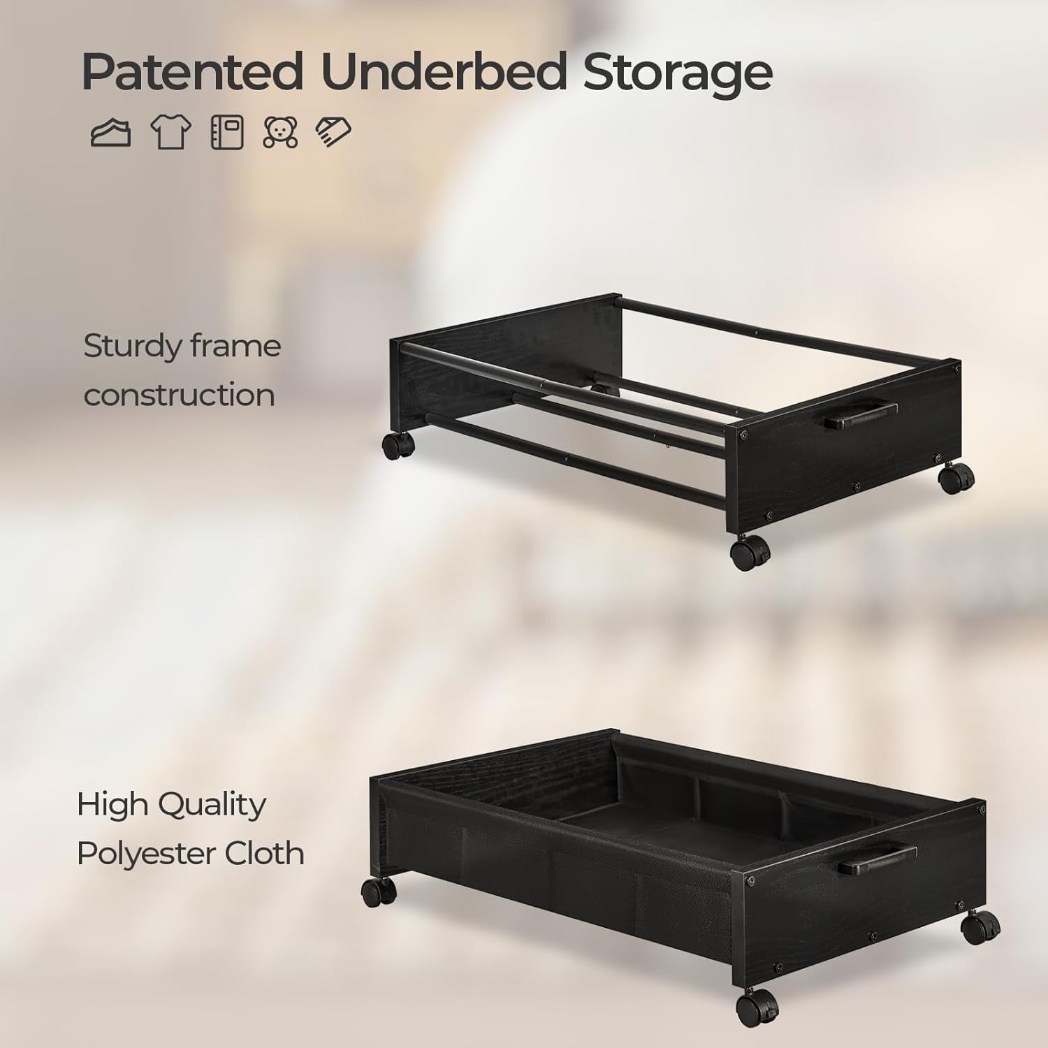Under Bed Storage, Under Bed Storage with Wheels, Underbed Drawers on Wheels, Wooden Underbed Storage