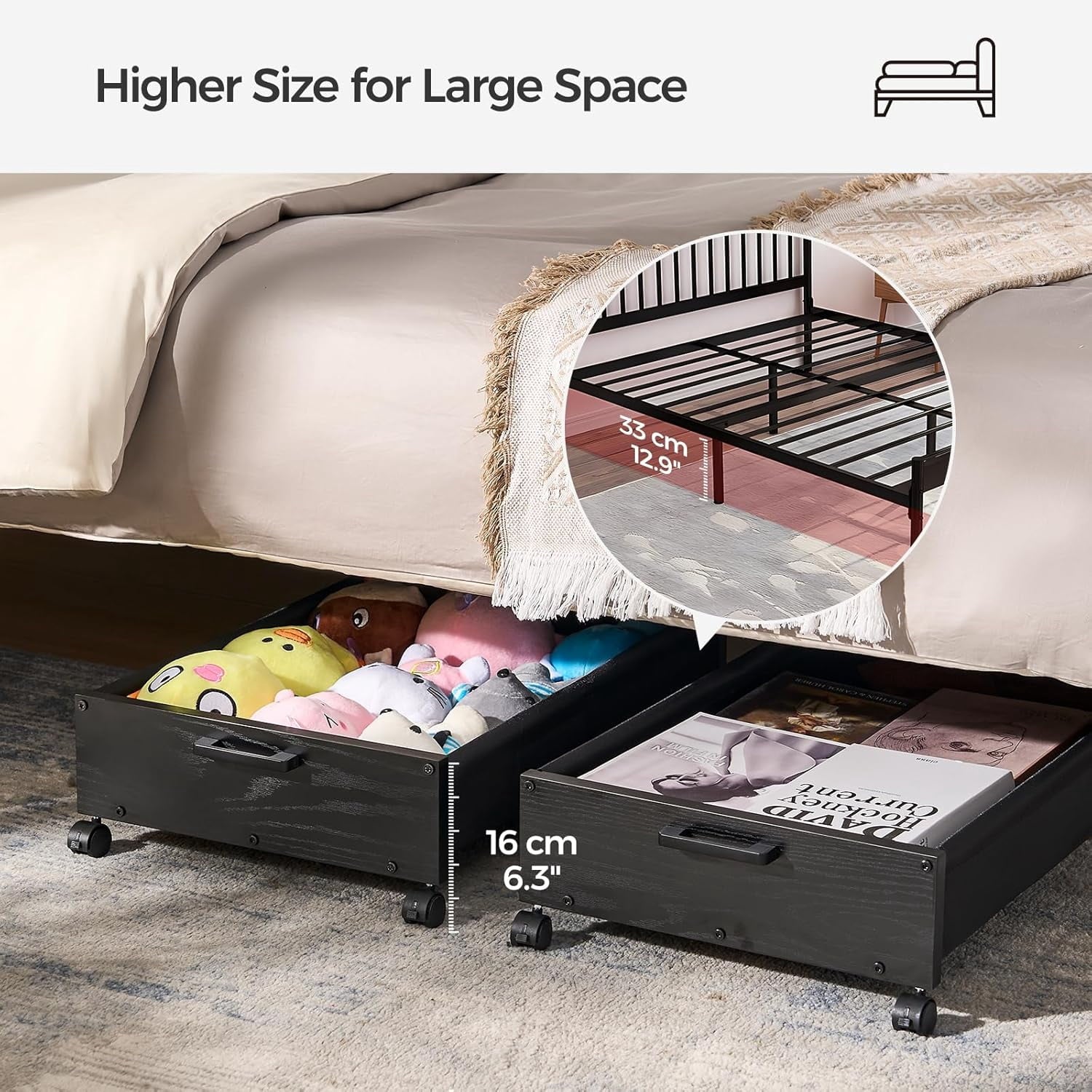 Under Bed Storage, Under Bed Storage with Wheels, Underbed Drawers on Wheels, Wooden Underbed Storage