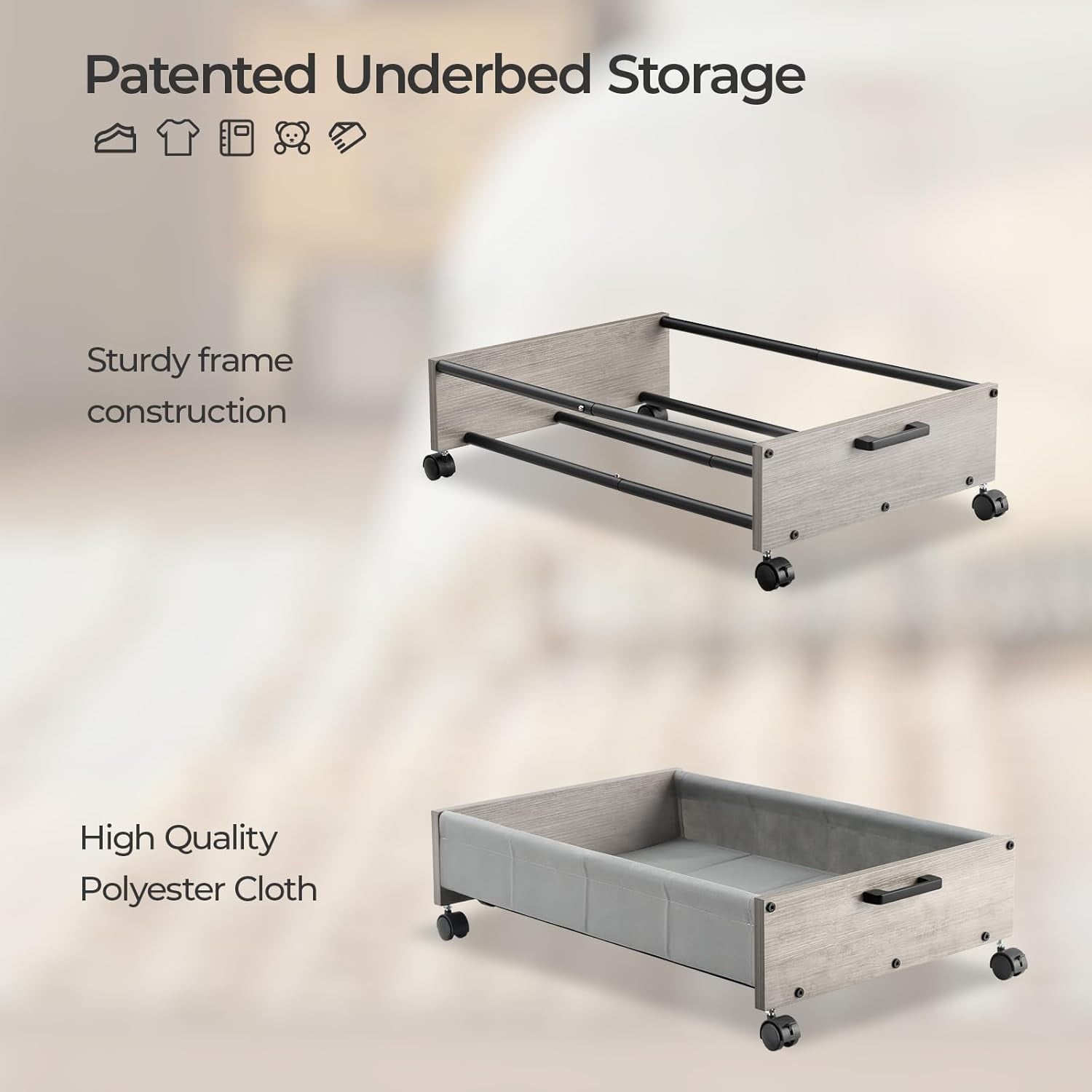 Under Bed Storage, Under Bed Storage with Wheels, Underbed Drawers on Wheels, Wooden Underbed Storage