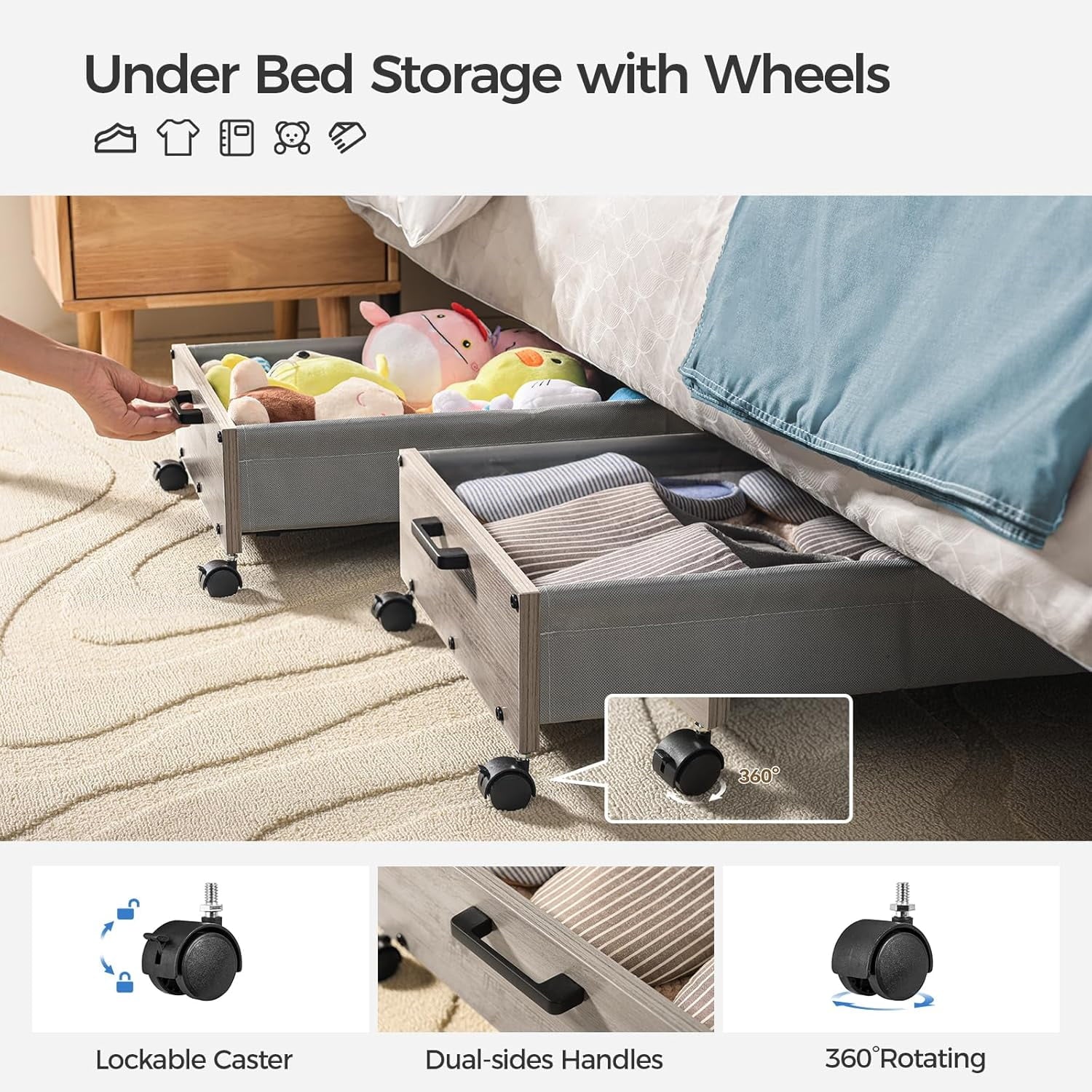 Under Bed Storage, Under Bed Storage with Wheels, Underbed Drawers on Wheels, Wooden Underbed Storage