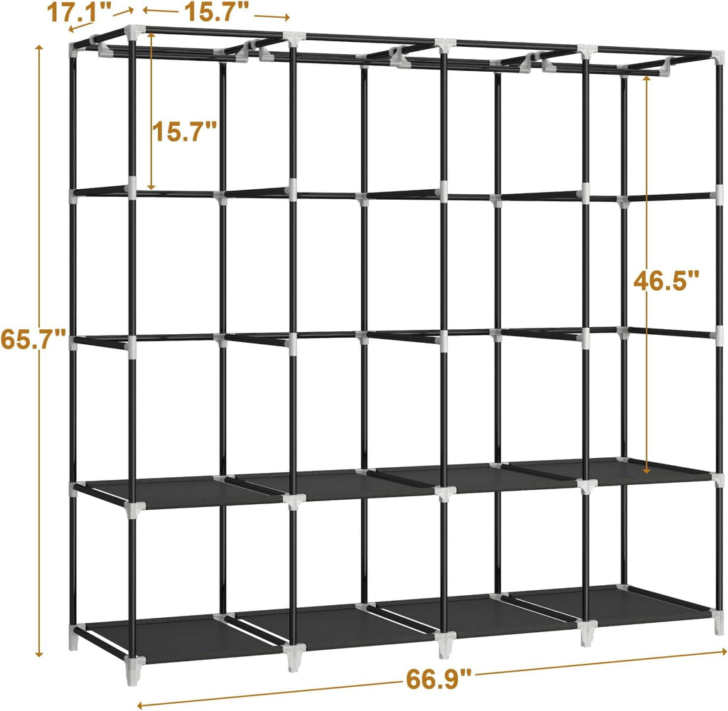 Portable Closet Wardrobe 67-Inch Clothes Organizer with 4 Hanging Rods and 8 Shees Non-Woven Fabric Cover Large Capacity Storage for Bedroom and Living Room Black