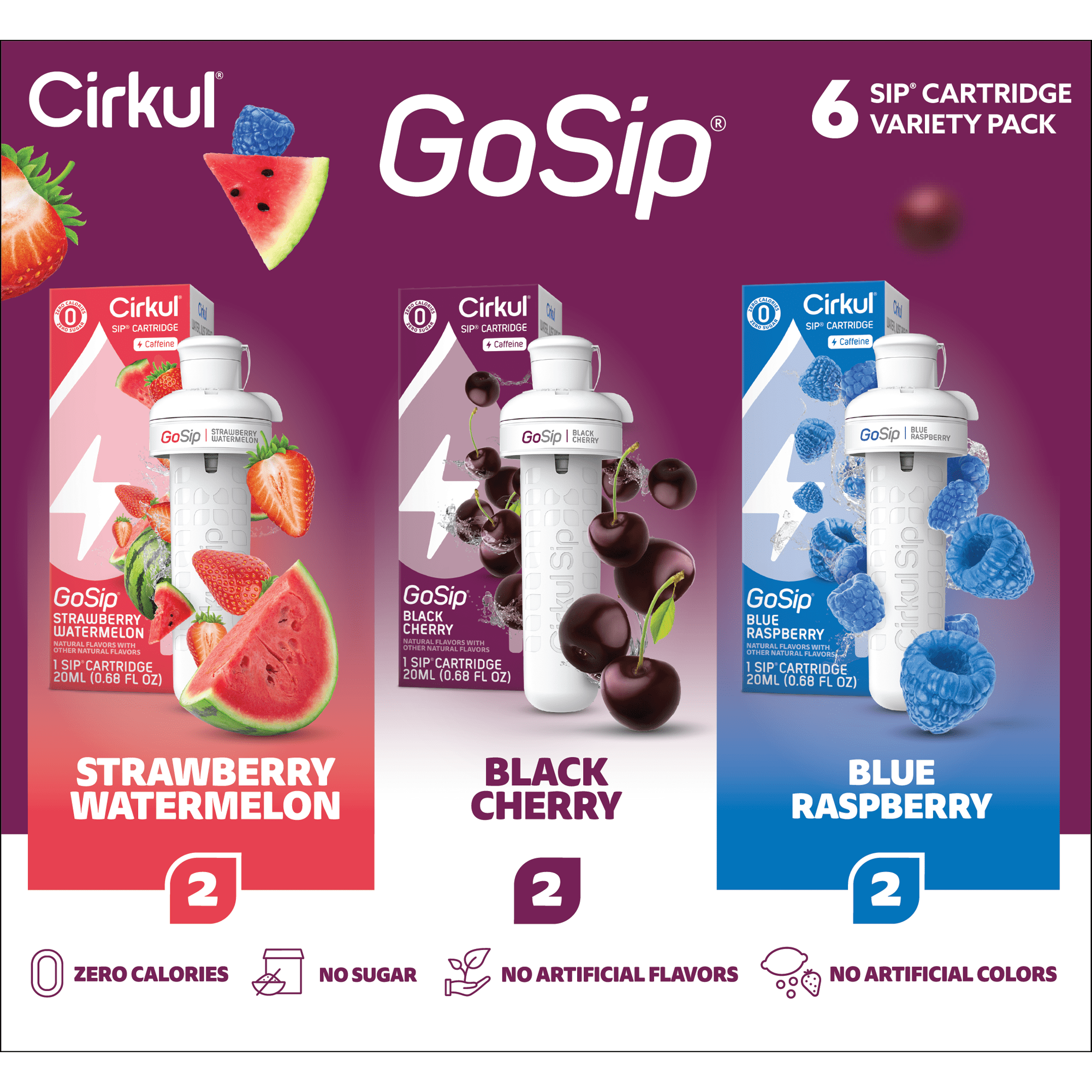 Flavor Cartridge Variety Pack, 6-Pack (2 Blue Raspberry, 2 Black Cherry, 2 Strawberry Watermelon)