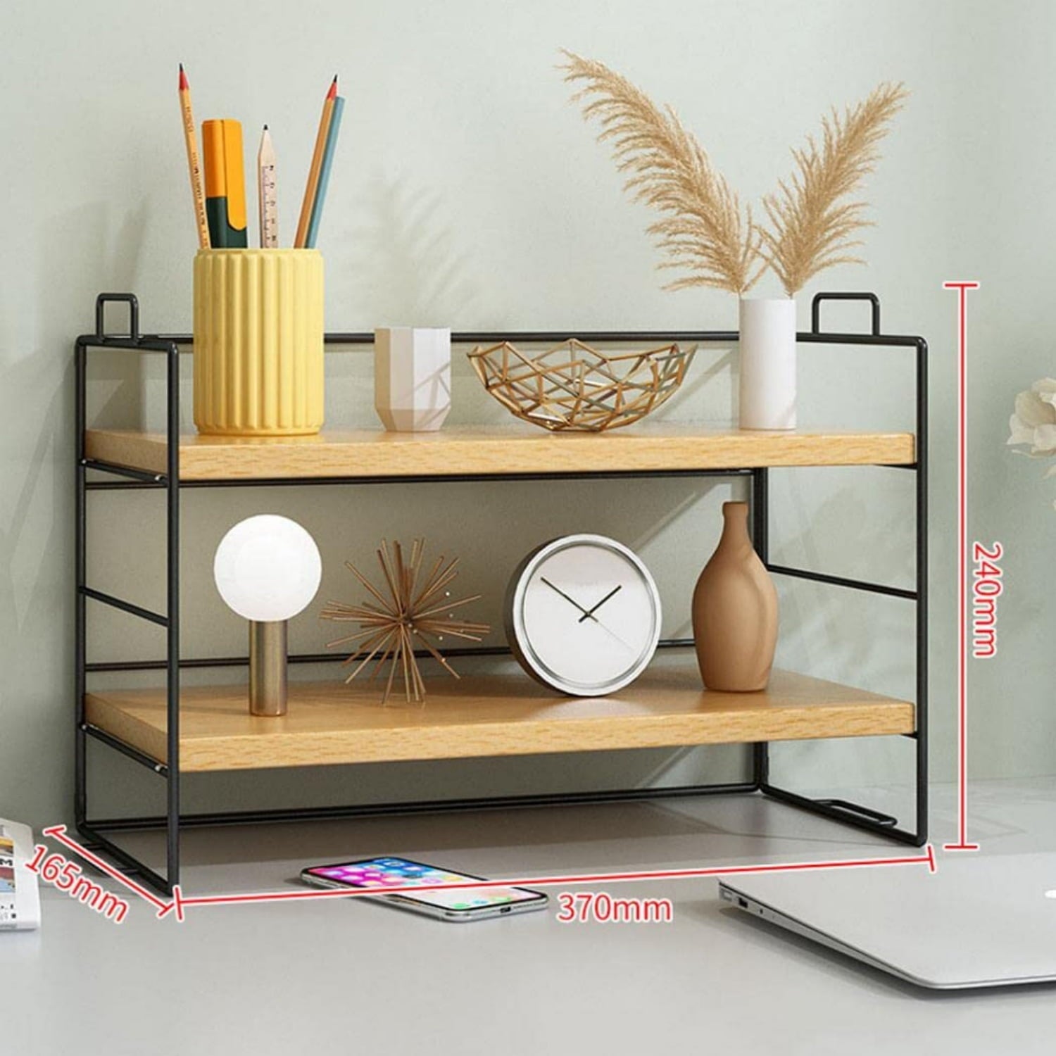Desktop Shelf Organizer, Small Wood Countertop Bookshelf Adjustable Desktop Organizer Office, Desk Storage Tabletop Display Shelf for Home Office Dorm