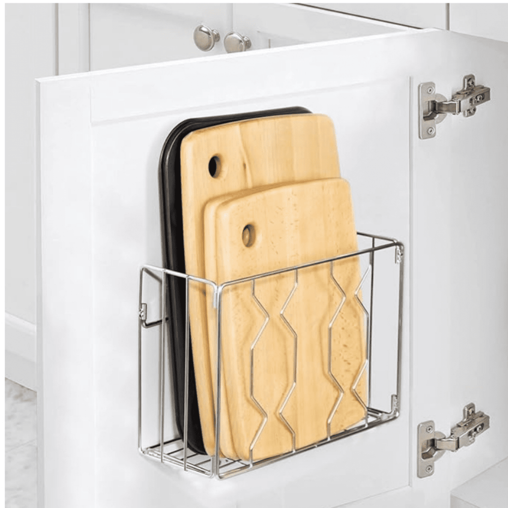 Wall Mount Kitchen Wrap Organizer Rack, Cabinet Storage Basket, Aluminum Foil Rack, Mounts to Solid Cabinet Doors or Walls, Tall Basket Door Mount Cabinet Organizer