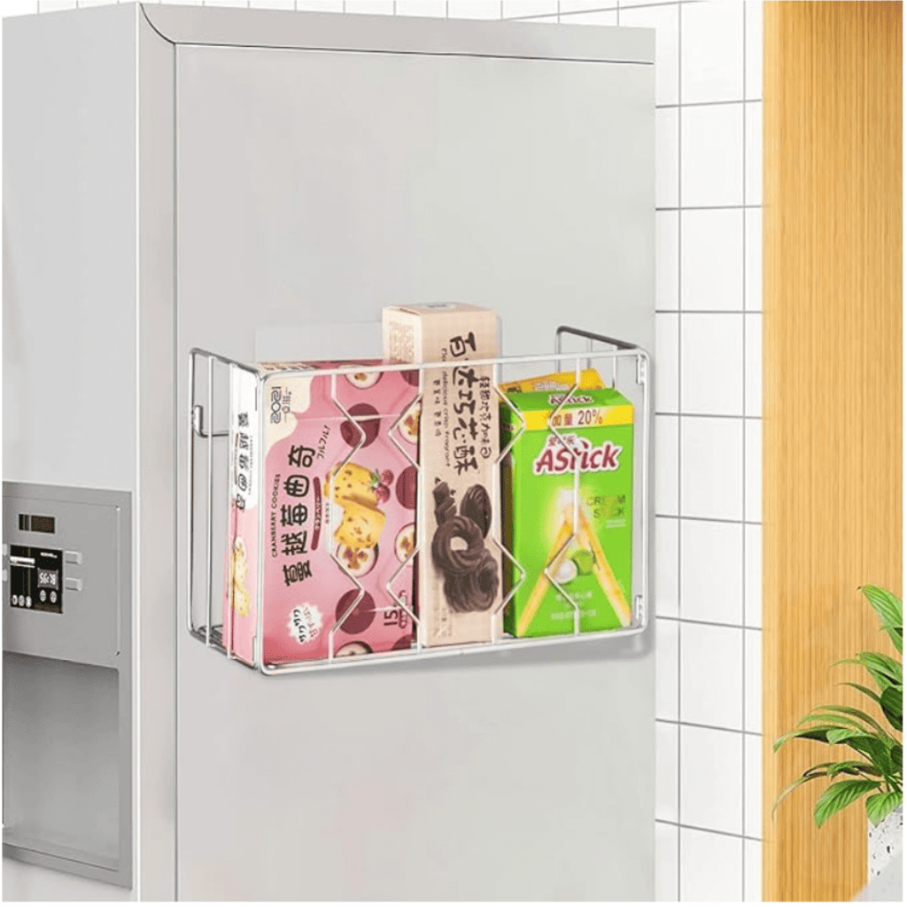 Wall Mount Kitchen Wrap Organizer Rack, Cabinet Storage Basket, Aluminum Foil Rack, Mounts to Solid Cabinet Doors or Walls, Tall Basket Door Mount Cabinet Organizer