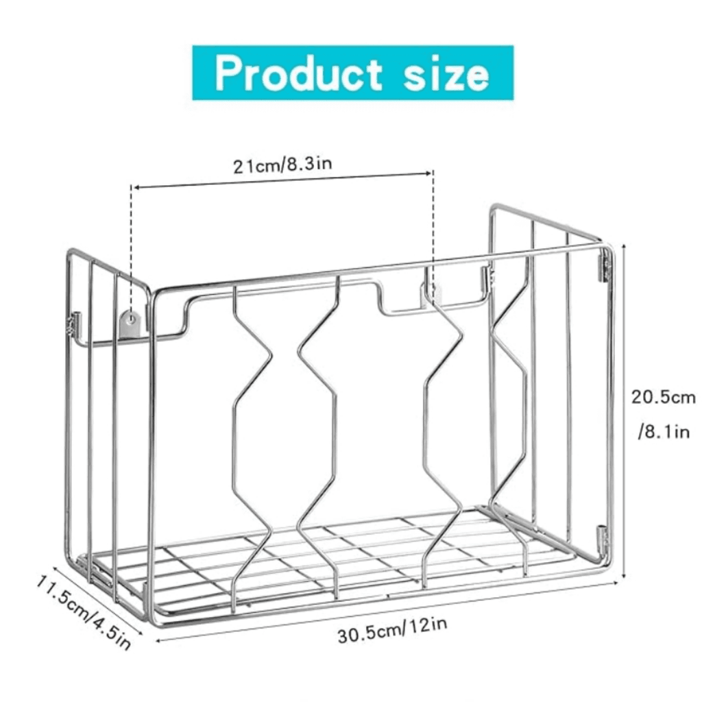 Wall Mount Kitchen Wrap Organizer Rack, Cabinet Storage Basket, Aluminum Foil Rack, Mounts to Solid Cabinet Doors or Walls, Tall Basket Door Mount Cabinet Organizer
