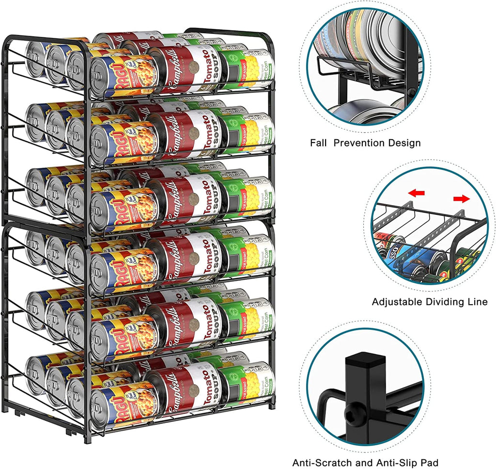 2 pack Can Organizer for Pantry Stackable, Stacking Can Storage Dispensers Small Space Holds up to 36 Cans for Pantry, Kitchen, Cabinet Black