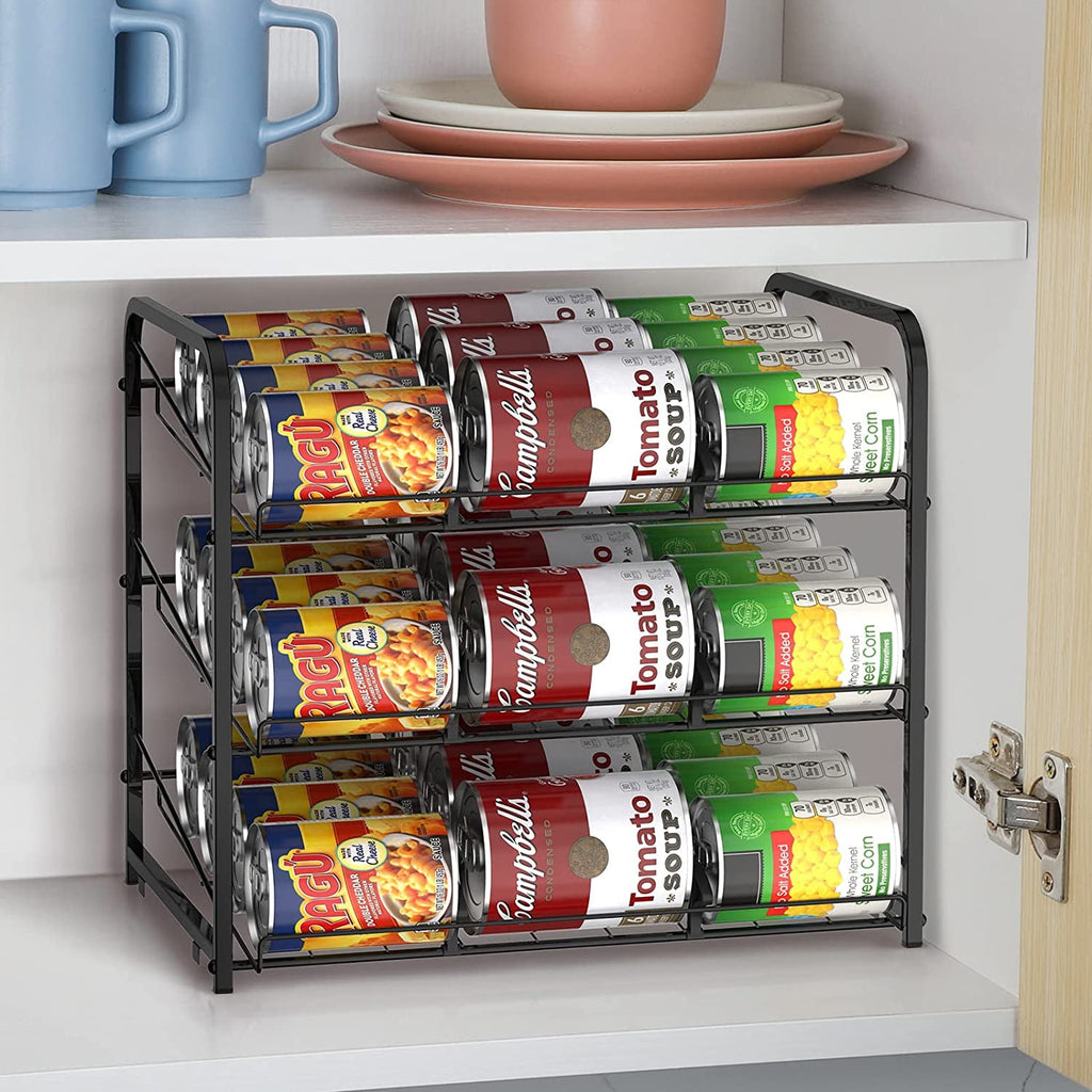 2 pack Can Organizer for Pantry Stackable, Stacking Can Storage Dispensers Small Space Holds up to 36 Cans for Pantry, Kitchen, Cabinet Black