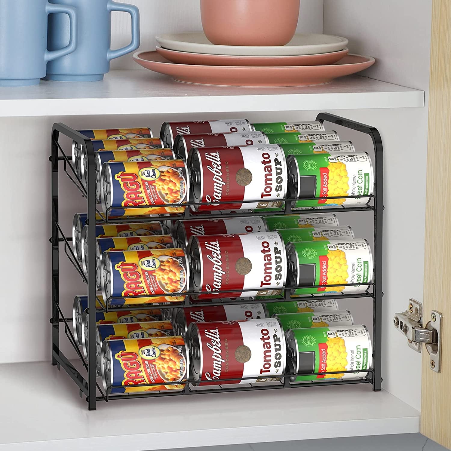 2 pack Can Organizer for Pantry Stackable, Stacking Can Storage Dispensers Small Space Holds up to 36 Cans for Pantry, Kitchen, Cabinet Black
