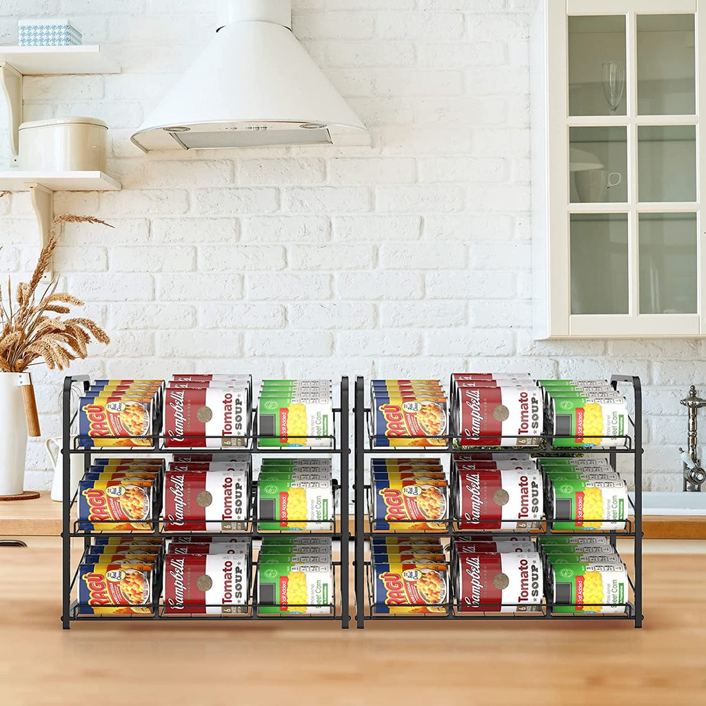 2 pack Can Organizer for Pantry Stackable, Stacking Can Storage Dispensers Small Space Holds up to 36 Cans for Pantry, Kitchen, Cabinet Black