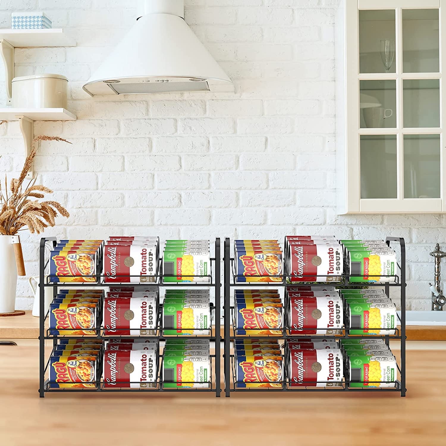 2 pack Can Organizer for Pantry Stackable, Stacking Can Storage Dispensers Small Space Holds up to 36 Cans for Pantry, Kitchen, Cabinet Black